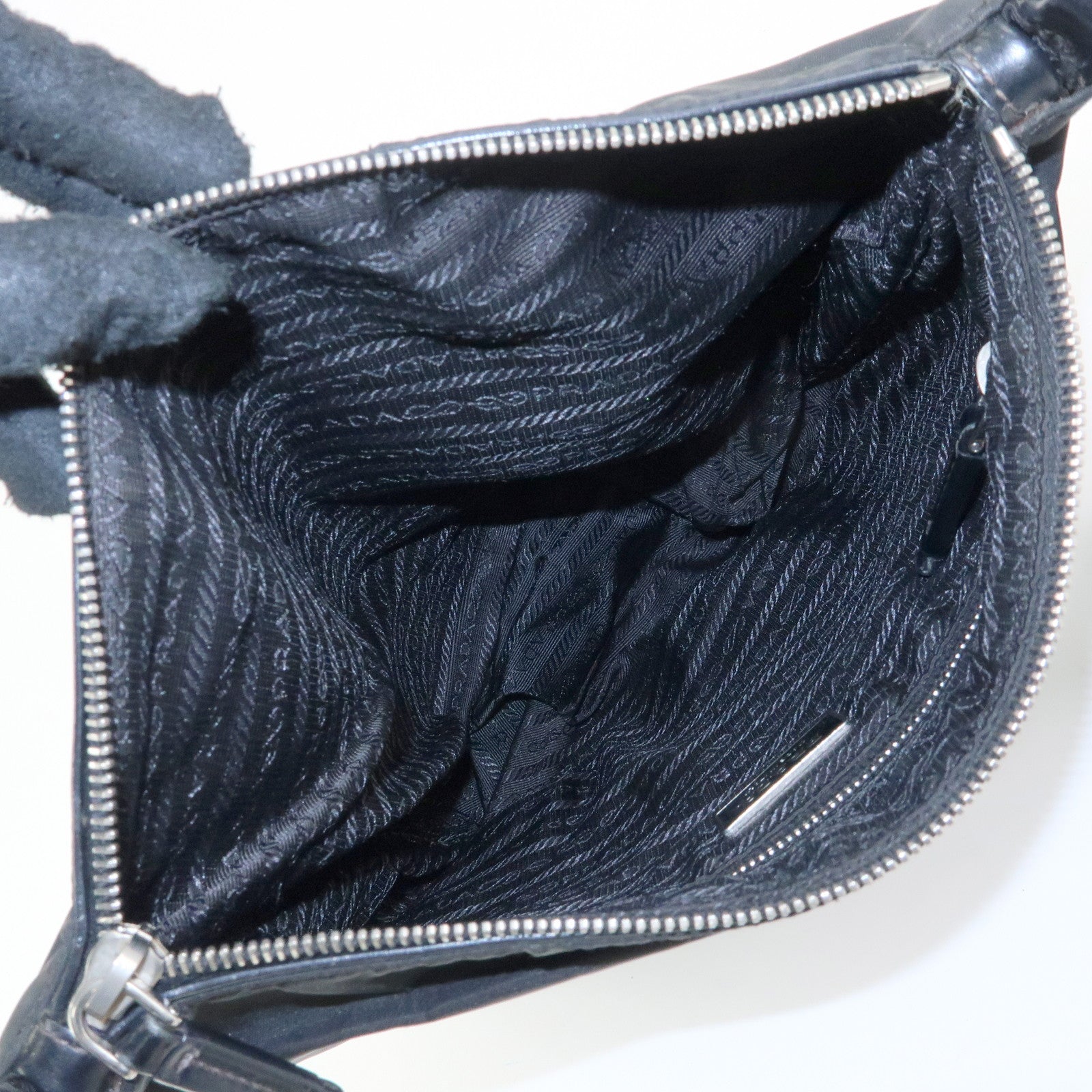 PRADA Triangle Logo Nylon Leather Shoulder Bag Black BT0326