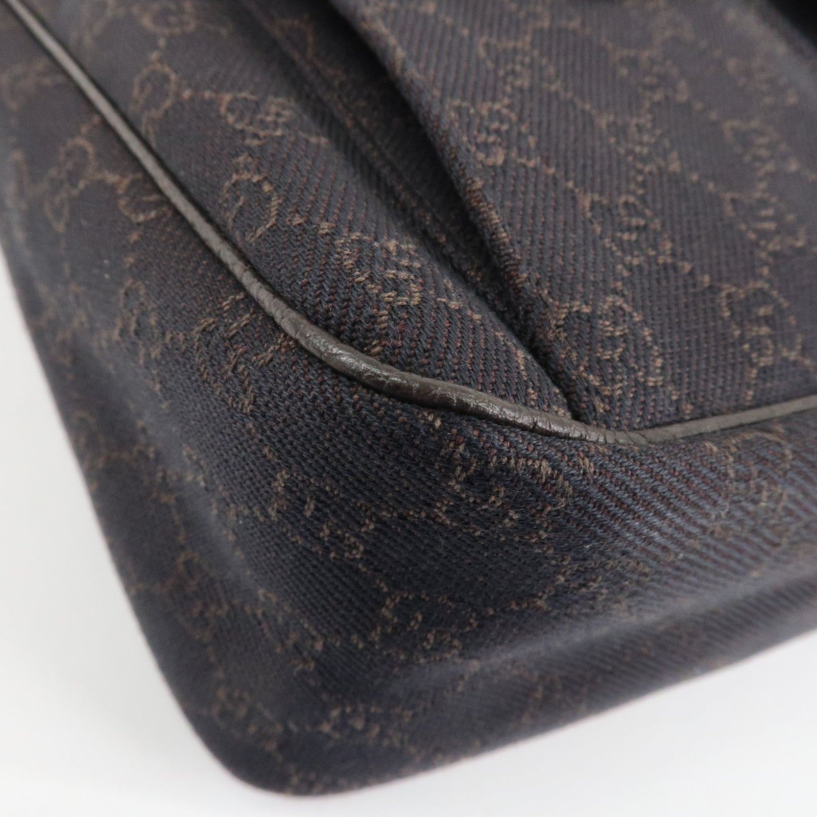 GUCCI Abbey Leather Canvas Shoulder Bag Hand Bag Dark Brown 293581 Used