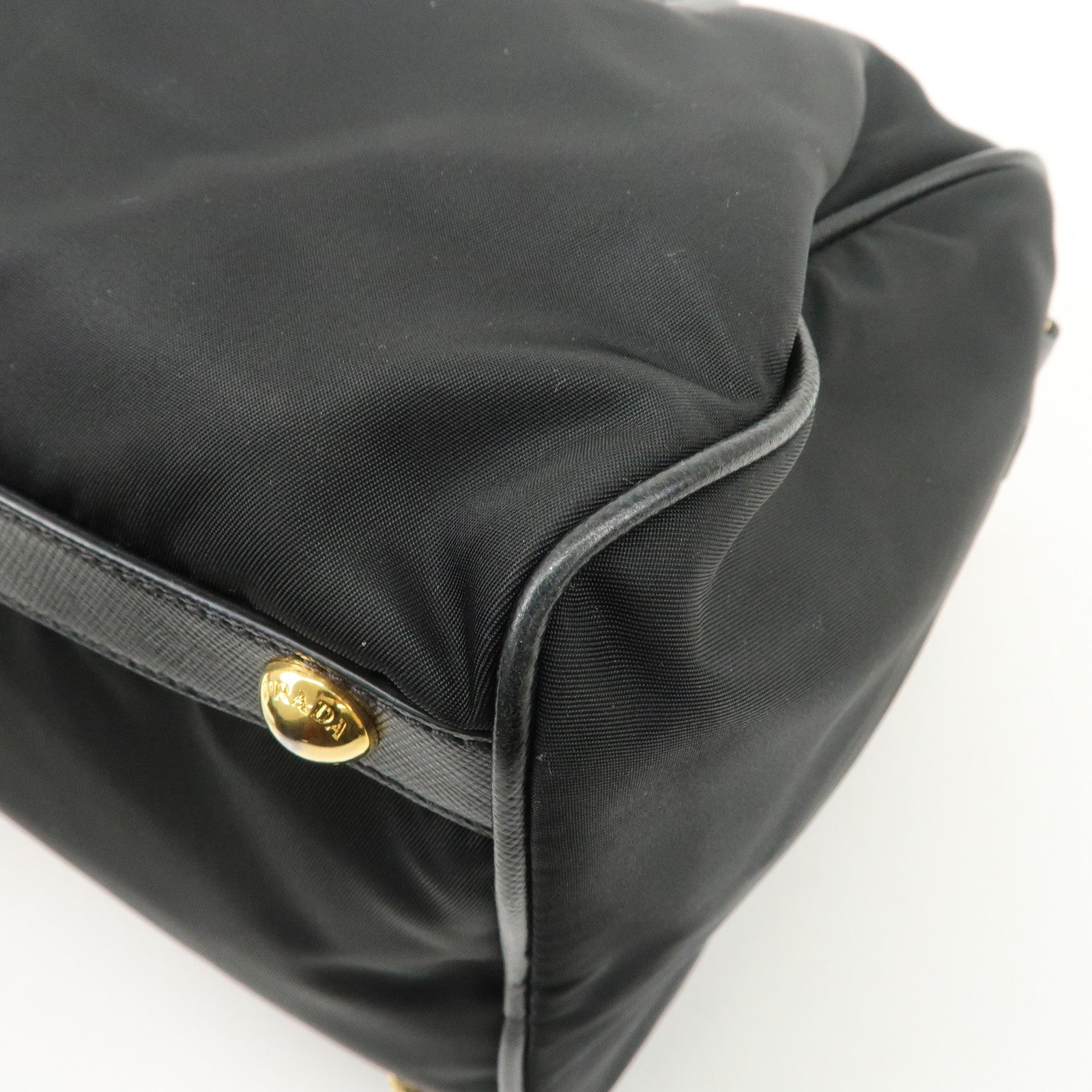PPRADA Logo Nylon Leather Boston Bag Hand Bag Black Gold HDW Used