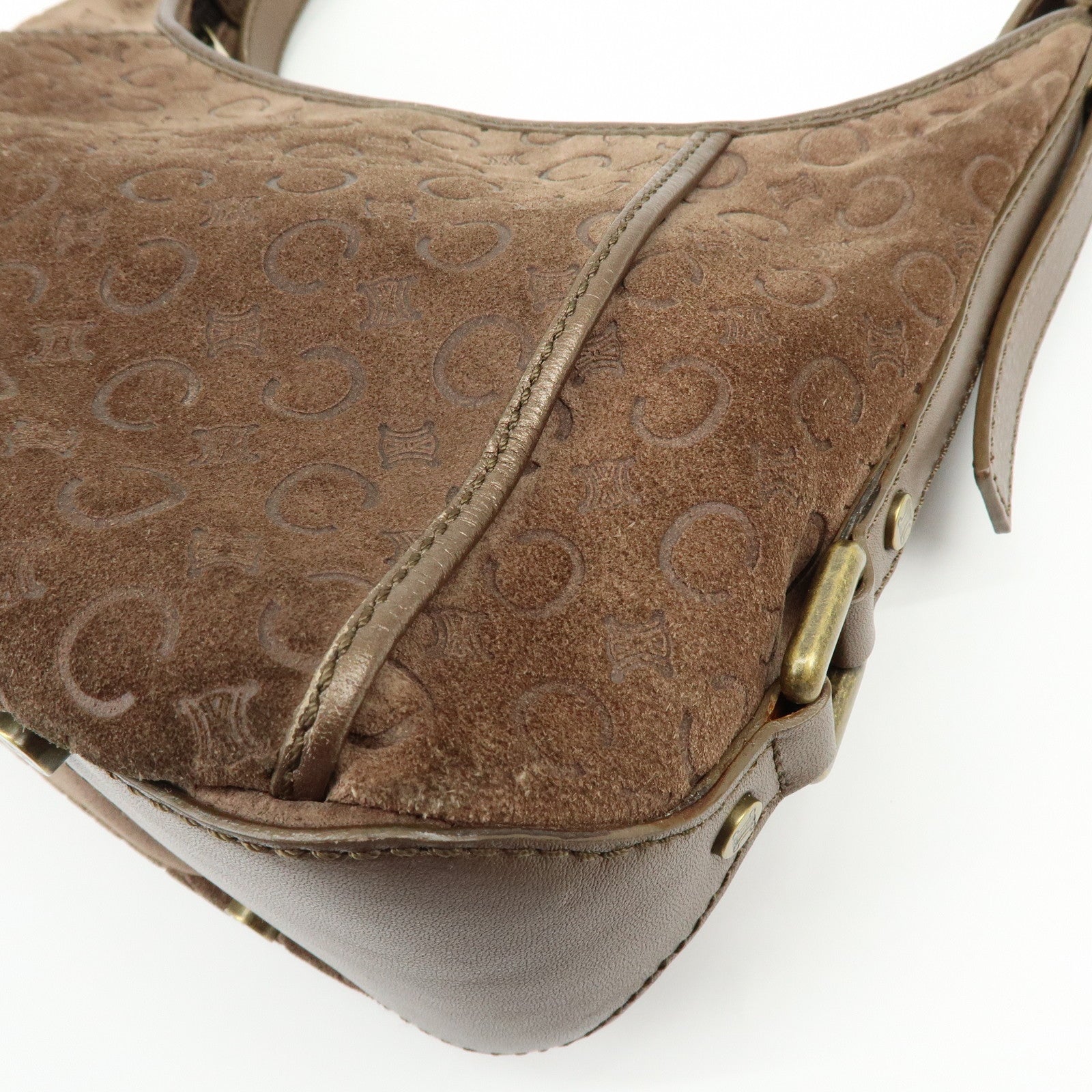 CELINE C Macadam Suede Leather Shoulder Bag Hand Bag Brown