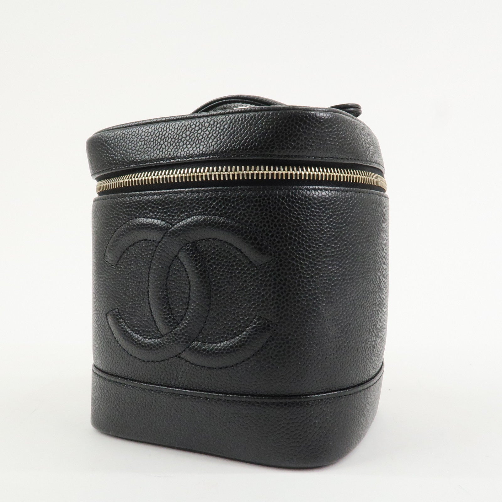 CHANEL COCO Mark Caviaskin Vanity Bag Makeup Bag Hand Bag A01998