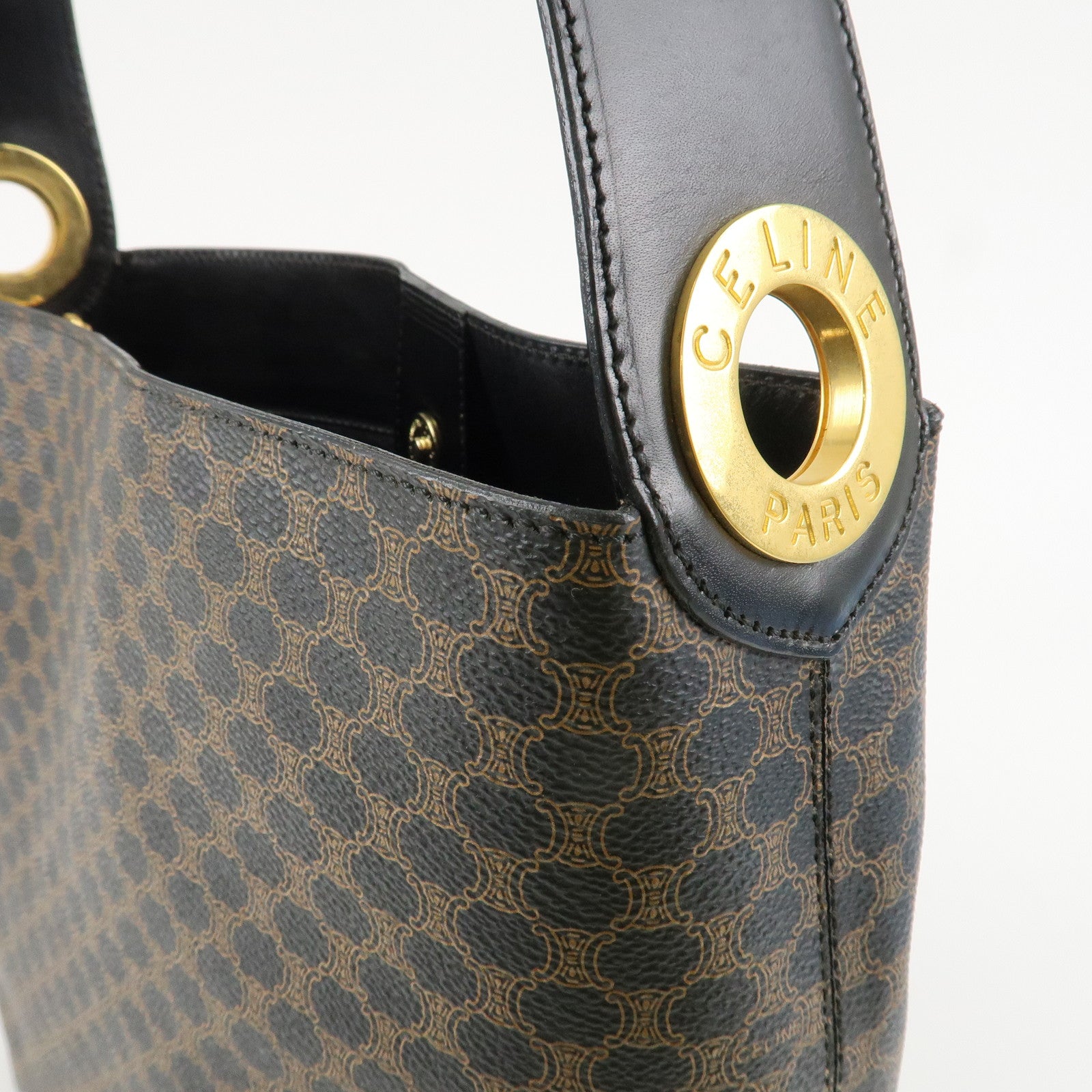 CELINE Macadam PVC Leather Shoulder Bag Gold HDW Black Brown Used