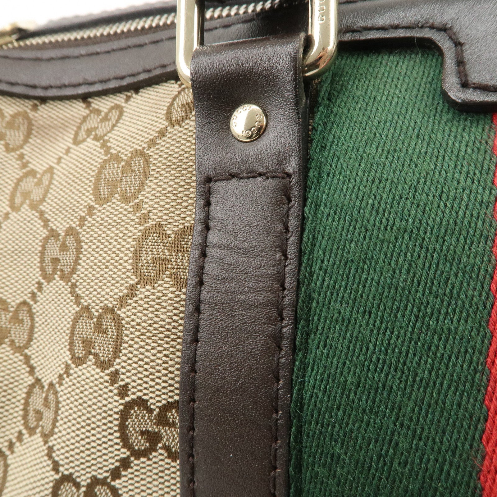 GUCCI Sherry GG Canvas Leather 2Way Bag Boston Bag Beige 247205 Used