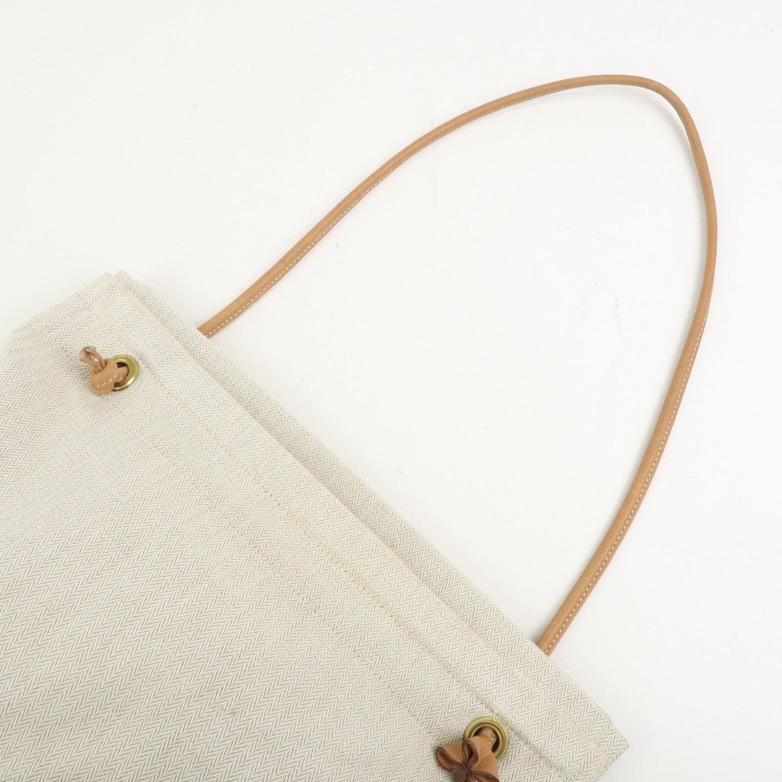 HERMES Aline GM Canvas Leather Shoulder Bag Natural