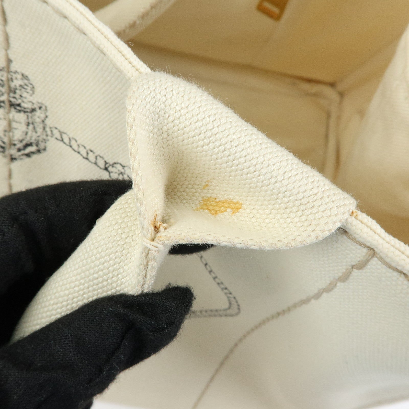 PRADA Canapa Large Triangle Logo Tote Hand Bag Ivory BN1872