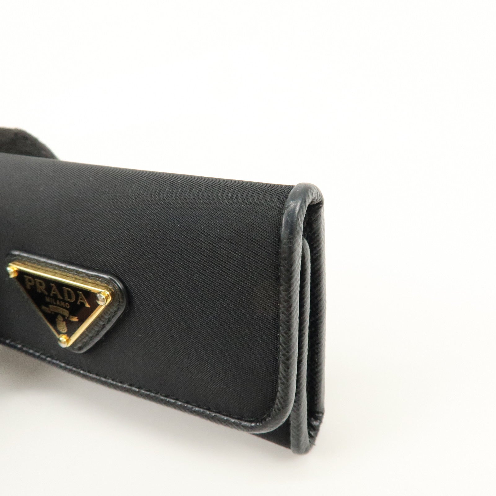 PRADA Triangle Logo Nylon 6 Rings Key Case Key Holder Black 1PG222