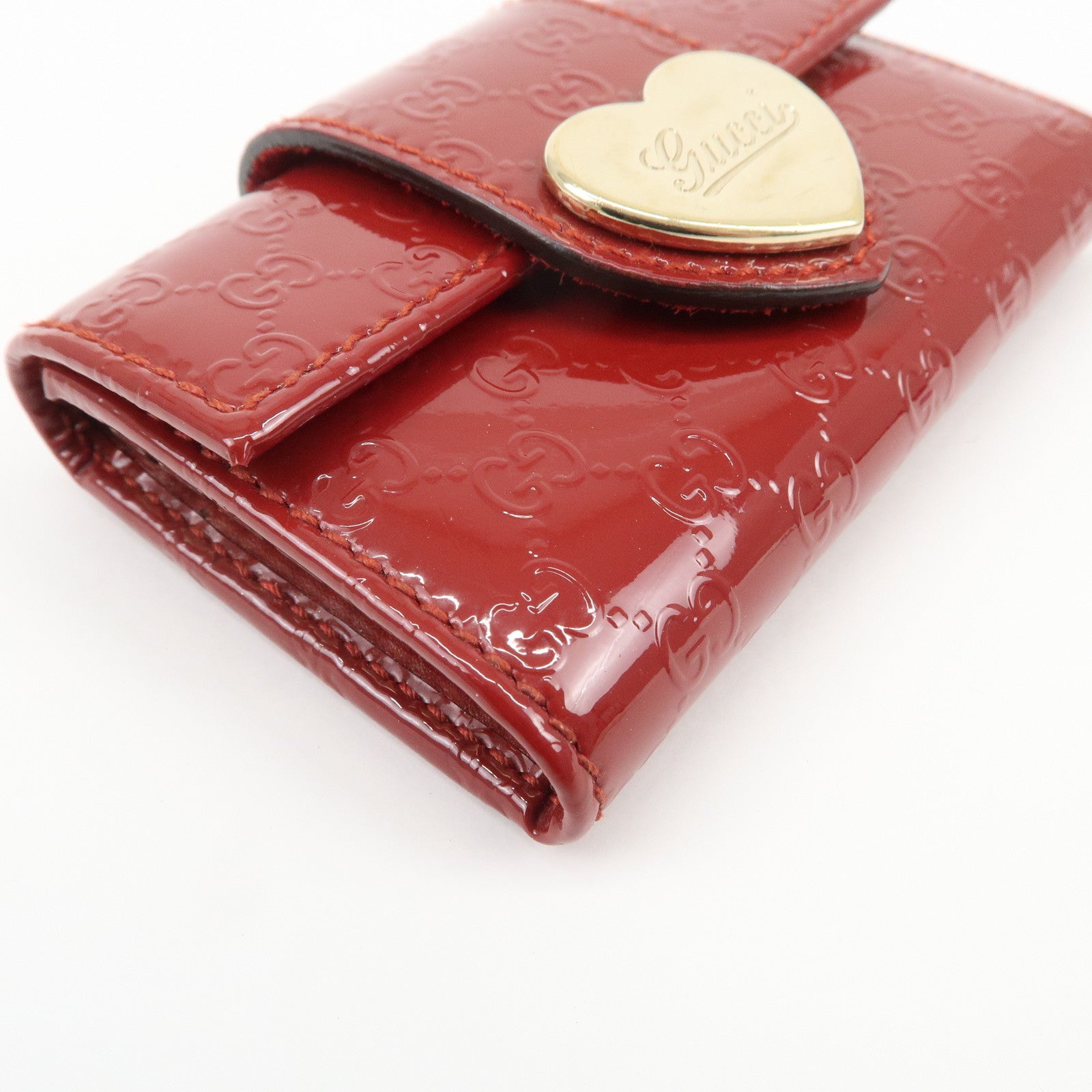 GUCCI Micro Guccissima Patent Leather 6 Ring Key Case Red 203551