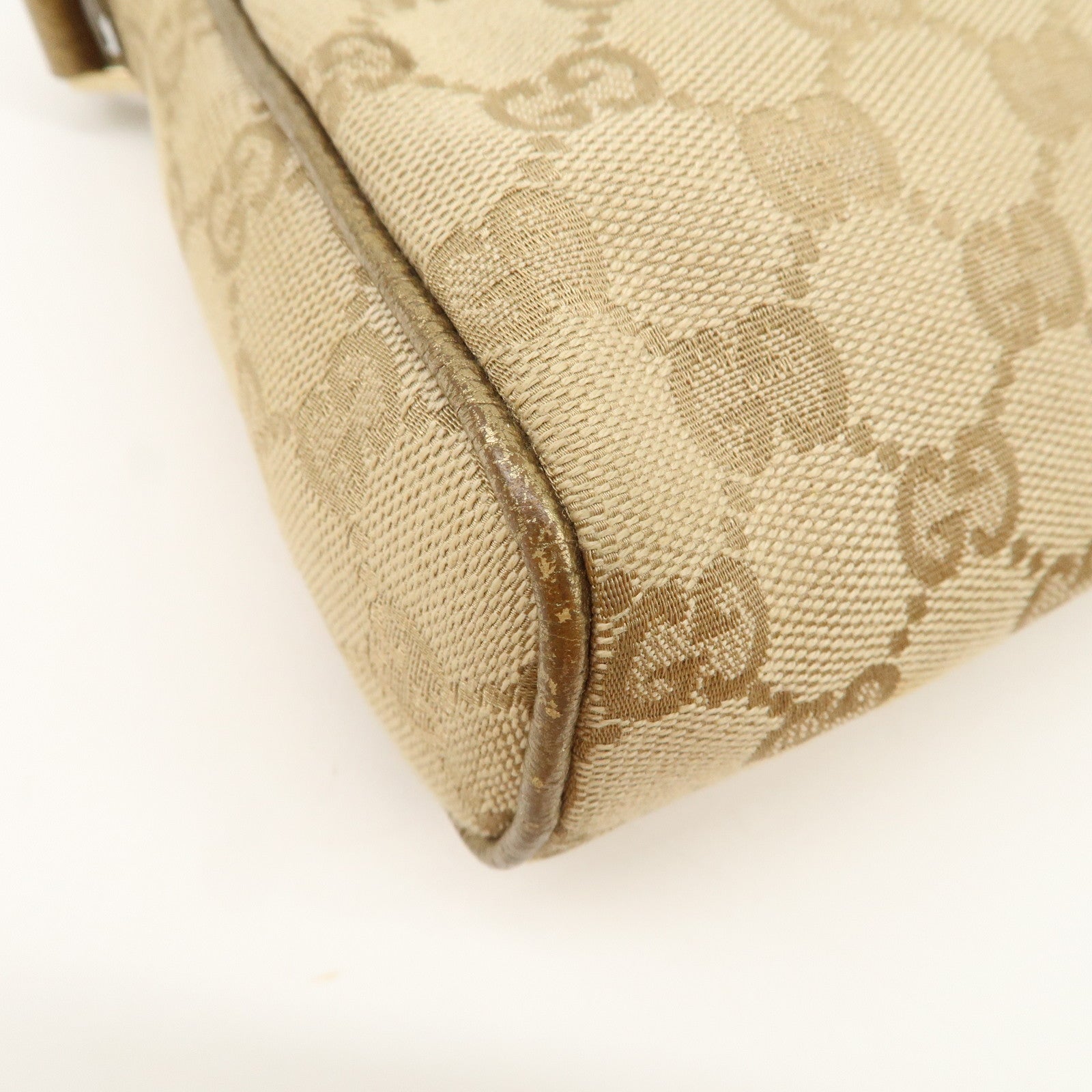 GUCCI Abbey GG Canvas Leather Pouch Hand Bag Beige Gold 145750