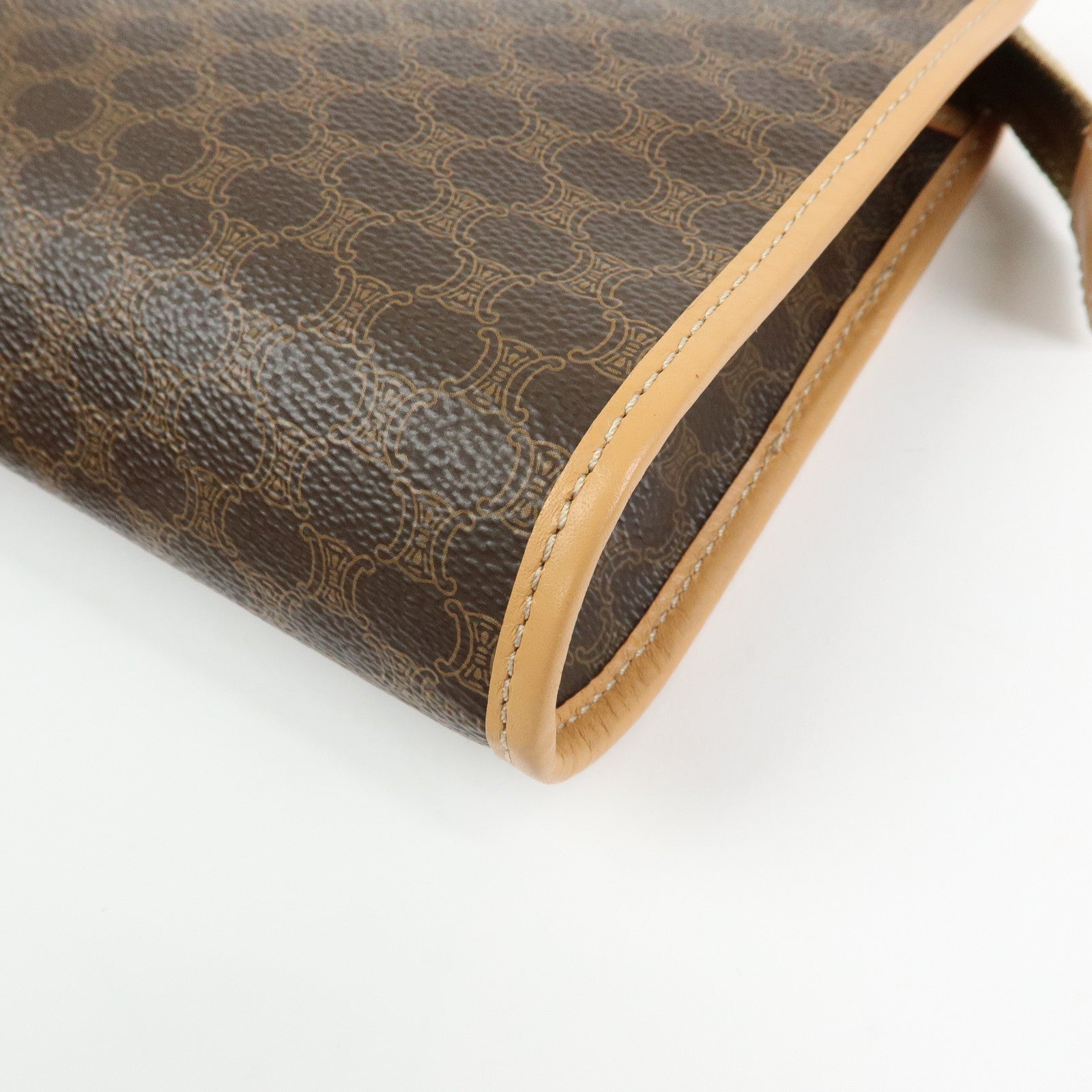 CELINE Macadam PVC Leather Clutch Bag Cosmetic Pouch Brown