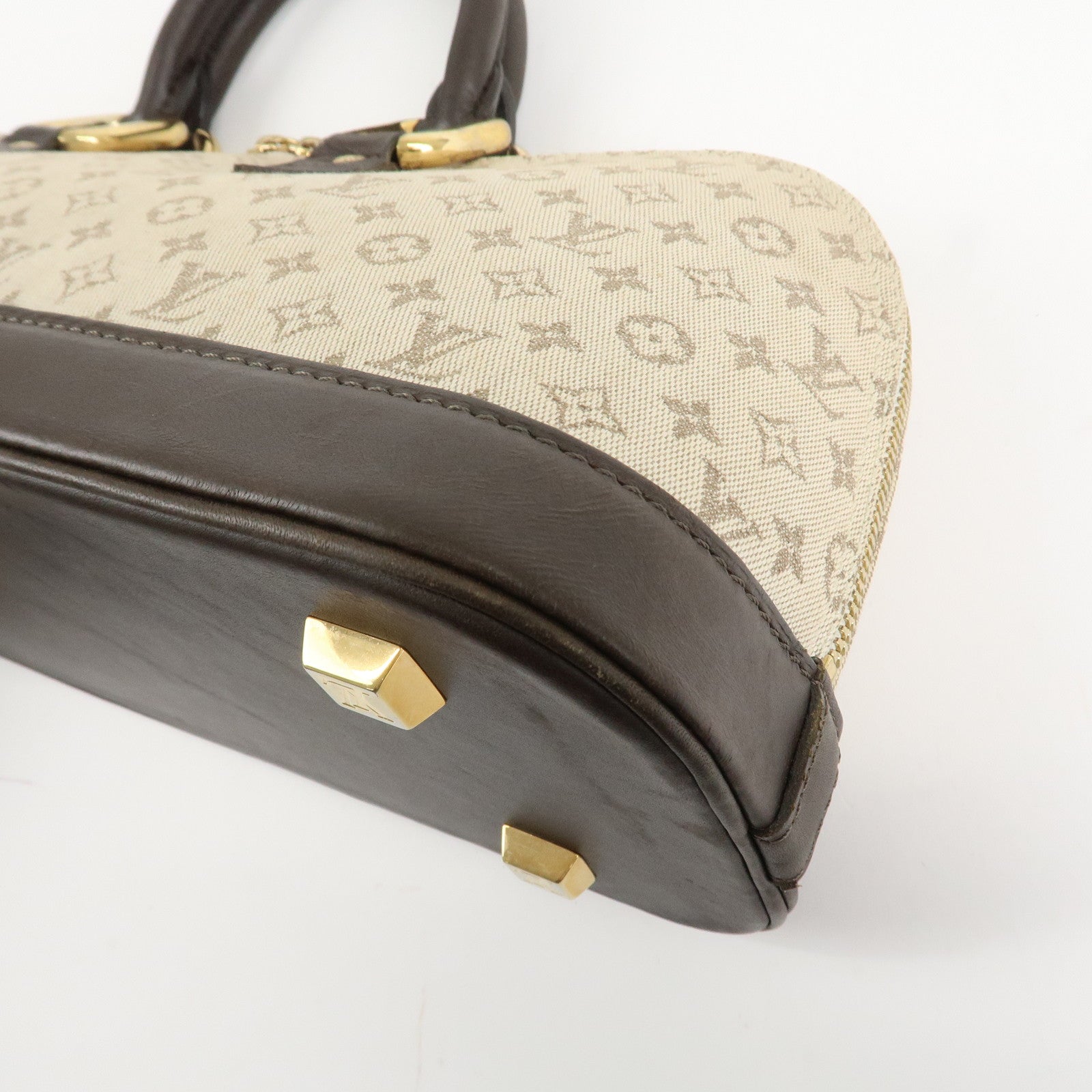 Louis Vuitton Monogram Mini Leather Canvas Hand Bag Khaki M92205 Used