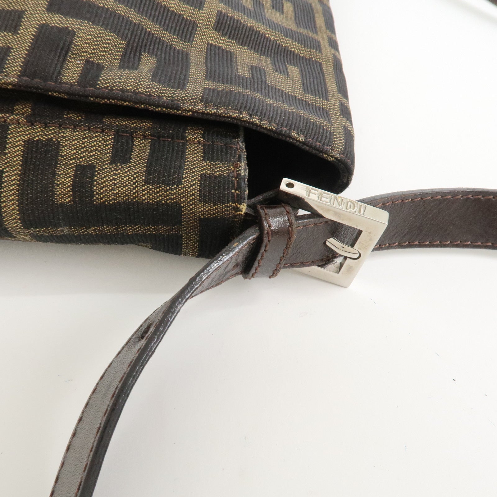 FENDI Zucca Canvas Leather Shoulder Bag Crossbody Bag Brown 26695
