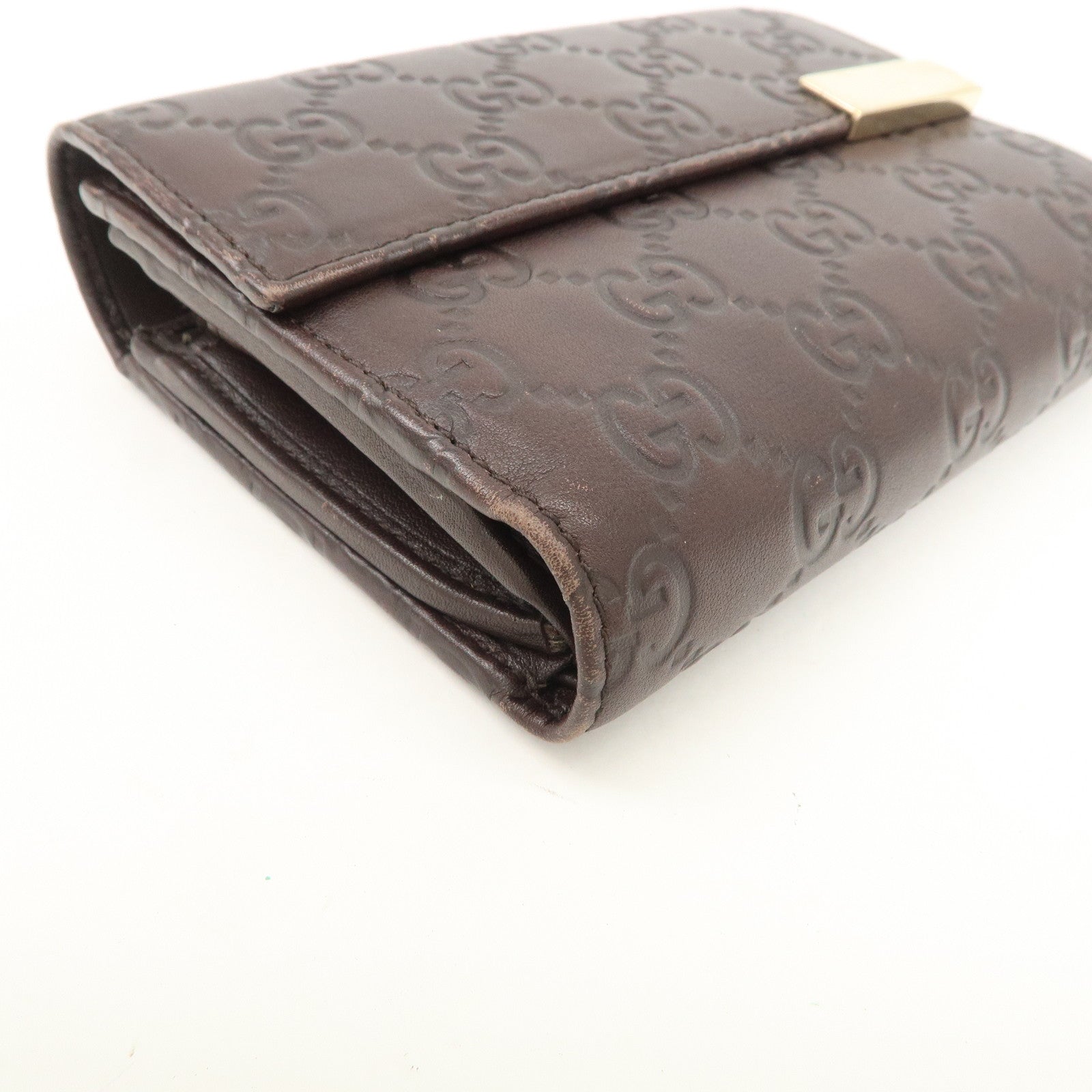 GUCCI Guccissima Leather Tri-Fold Compact Wallet Brown 256935