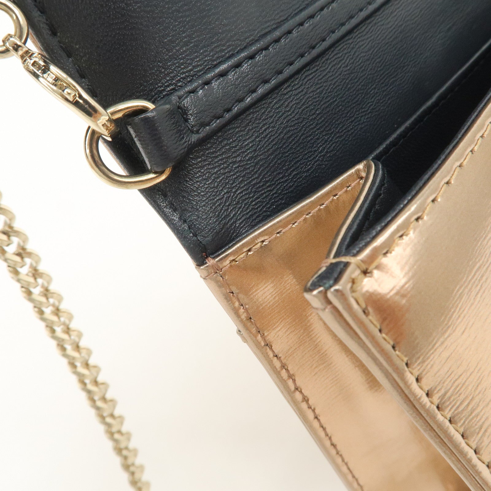 Christian Dior Patent Leather Chain Shoulder Bag Metallic Pink Used