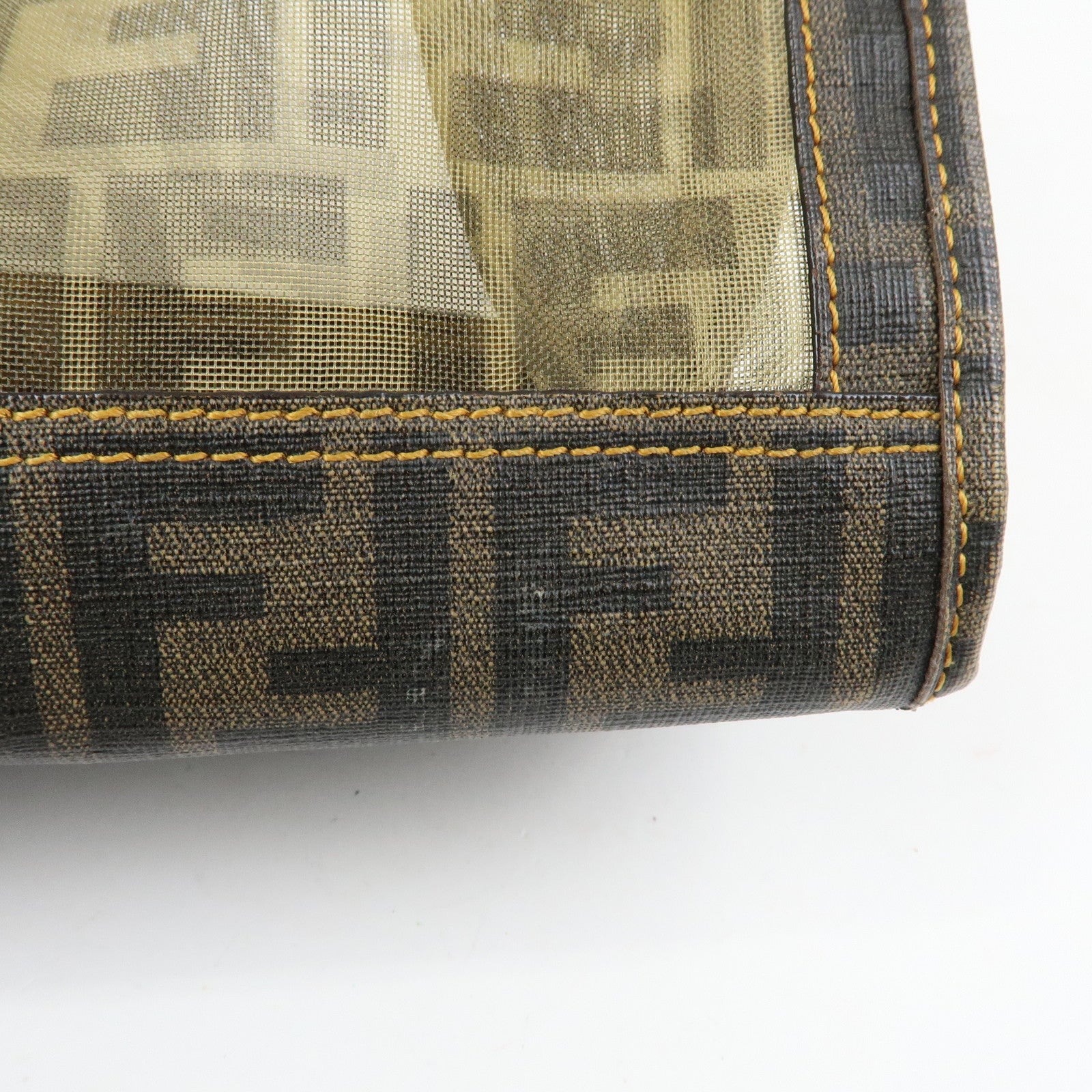 FENDI Zucca Mesh PVC Canvas Tote Bag Shoulder Bag Brown 8BH183