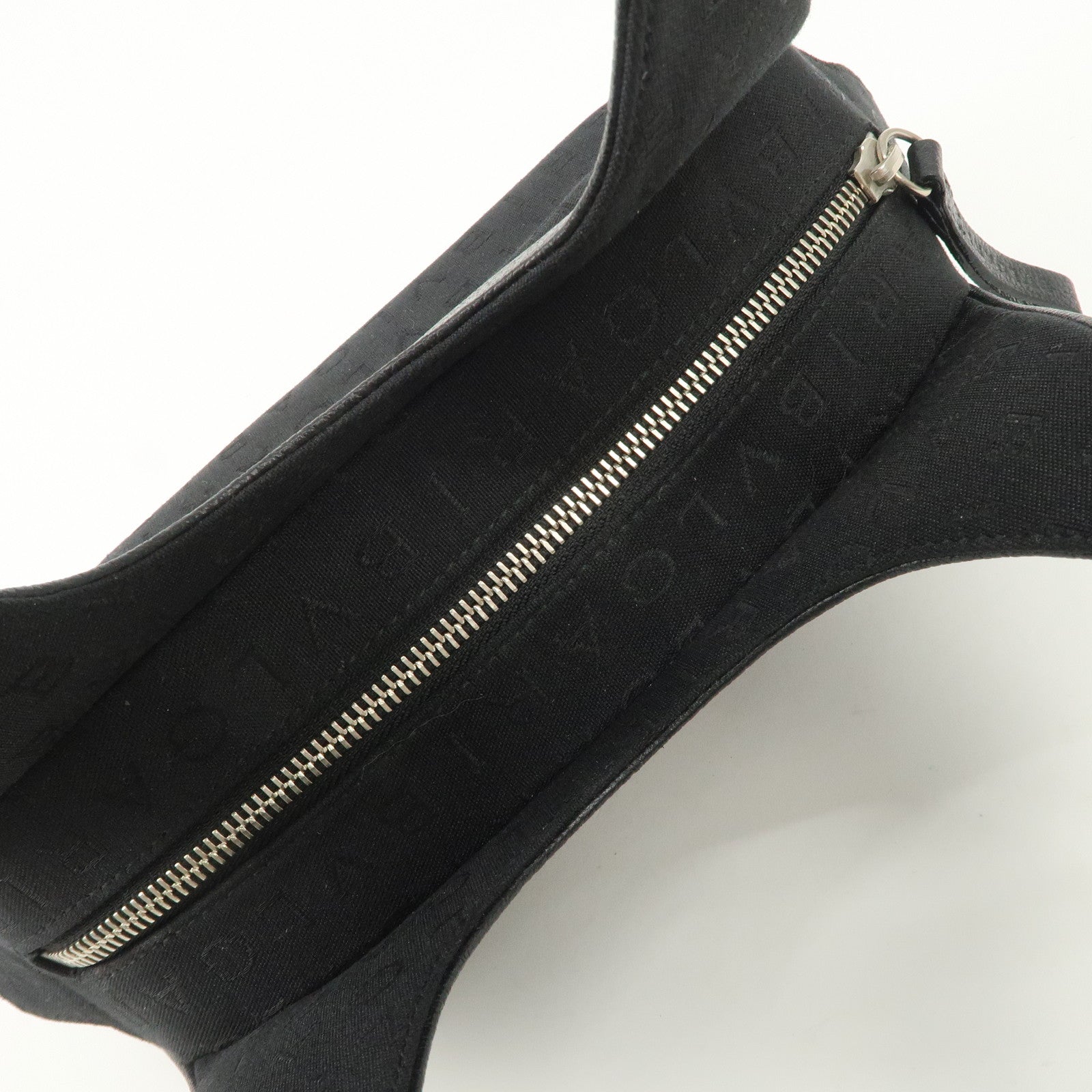 BVLGARI Logo Maniac Canvas Leather Shoulder Bag Black Used
