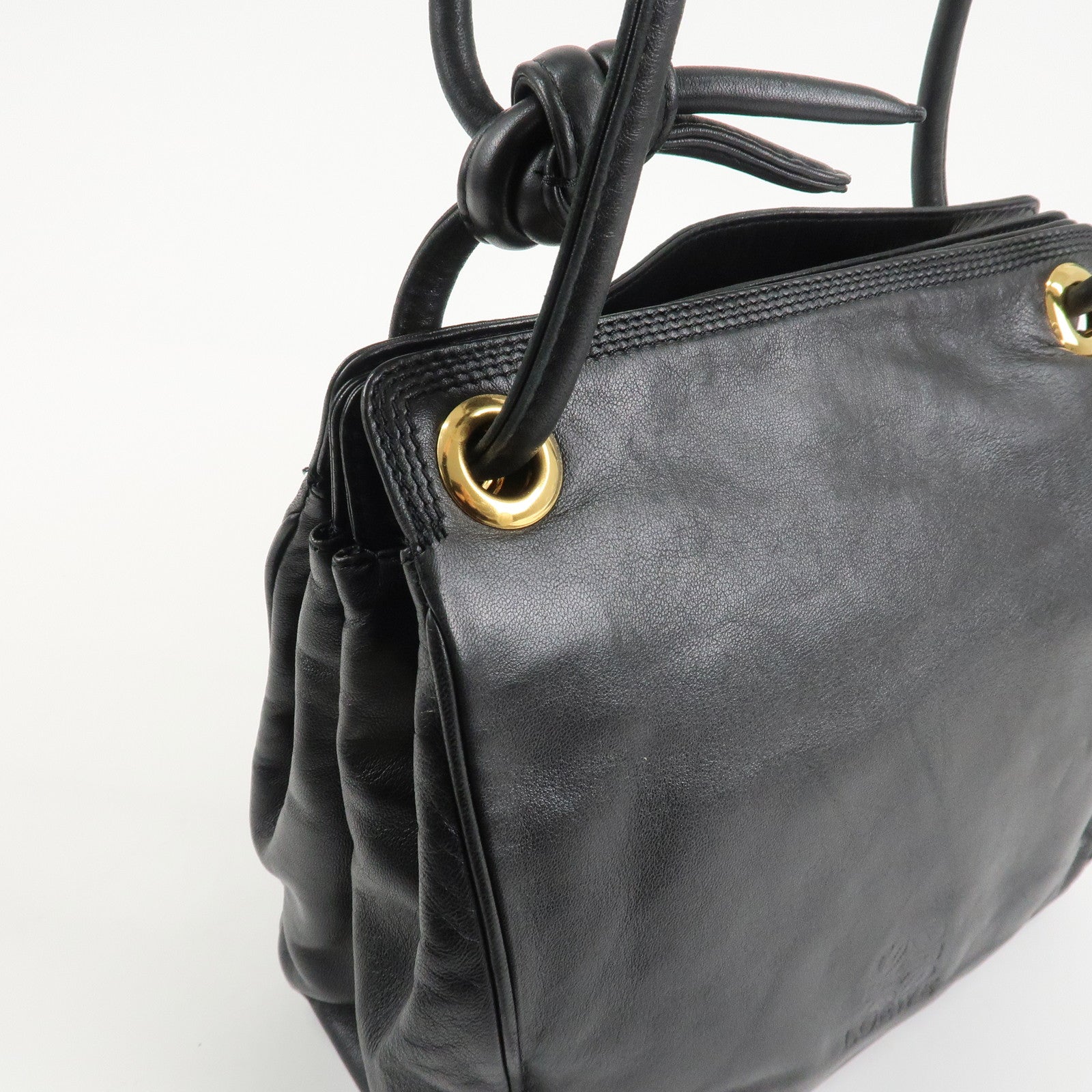 LOEWE Anagram Leather Shoulder Bag Black Gold Hardware Used