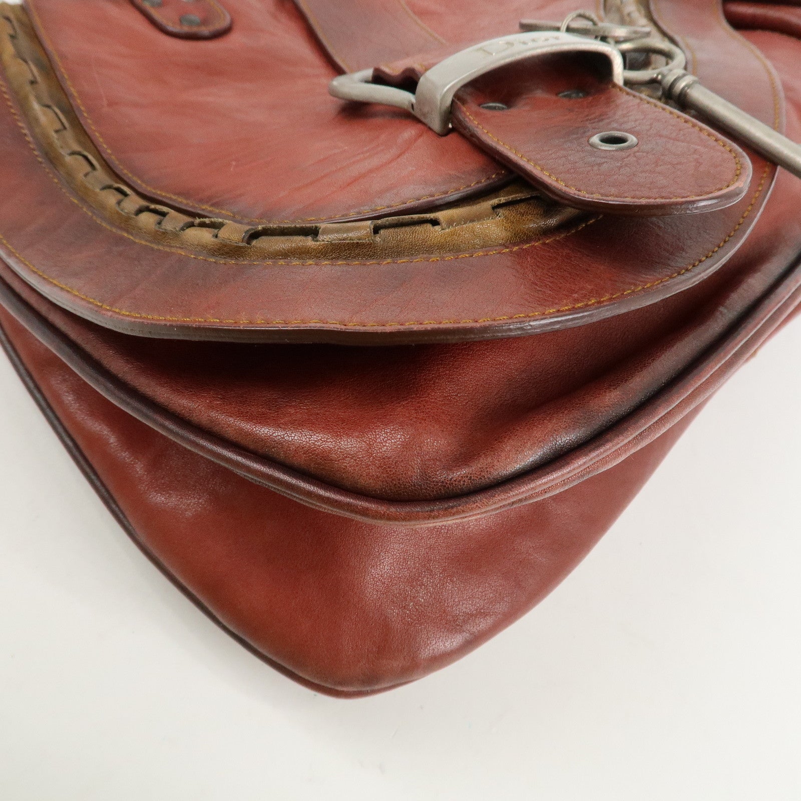 Christian Dior Gaucho Leather Saddle Bag Shoulder Bag Red Brown Used