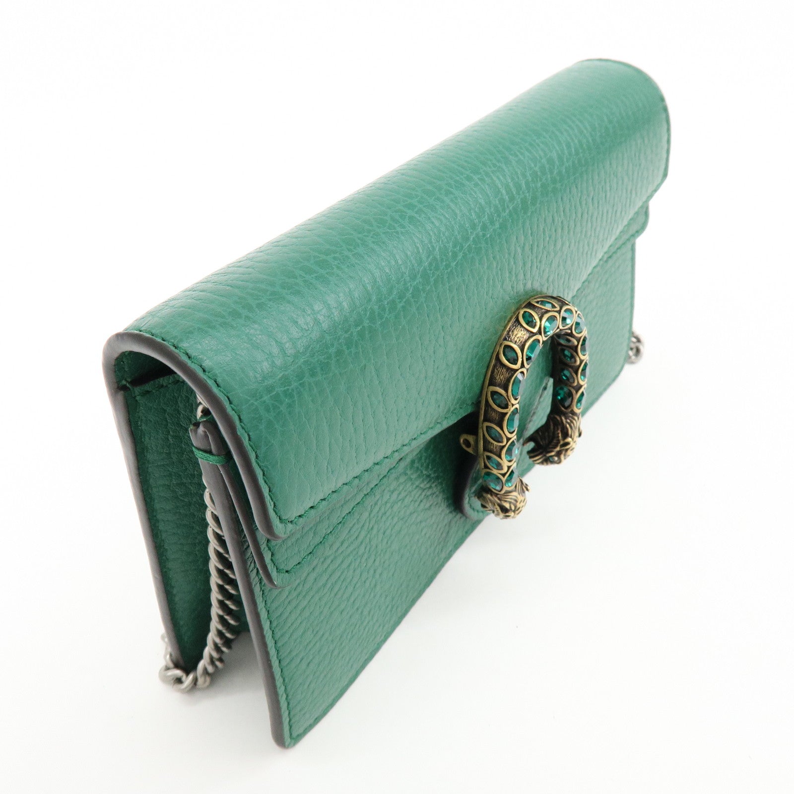 GUCCI Dionysus Super Mini Leather Chain Shoulder Bag Green 476432