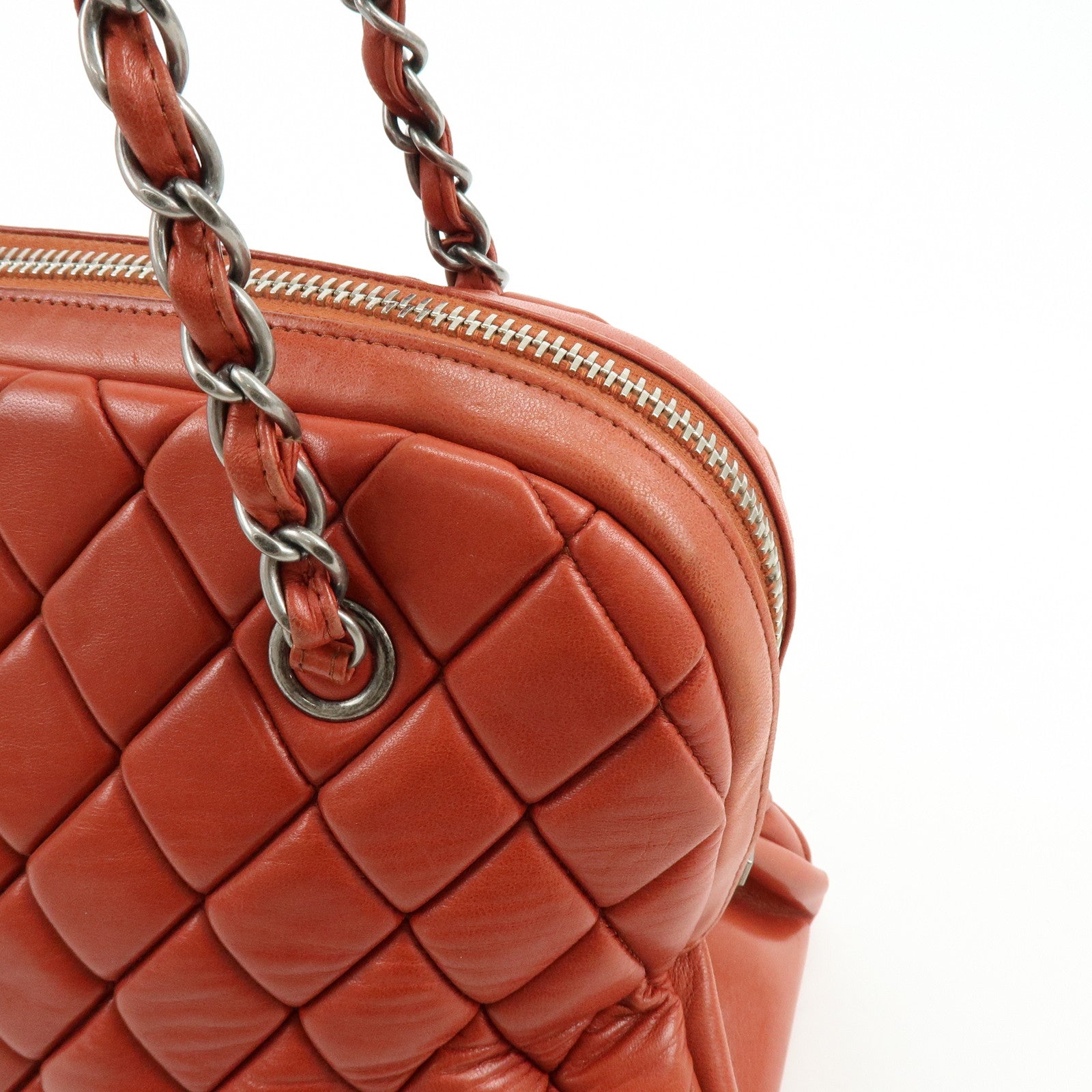 CHANEL Matelasse COCO Mark Lamb Skin Shoulder Bag Red