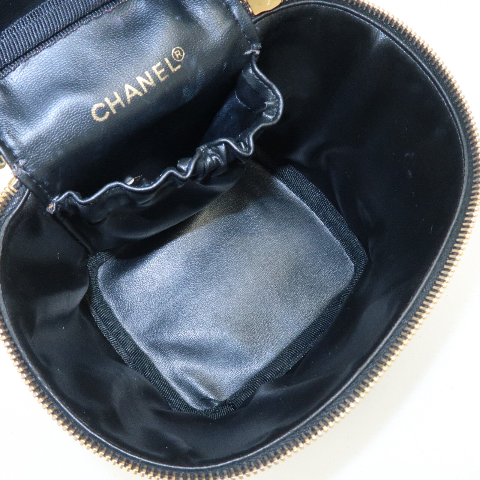 CHANEL Bicolore Lamb Skin Vanity Bag Hand Bag Black A01619