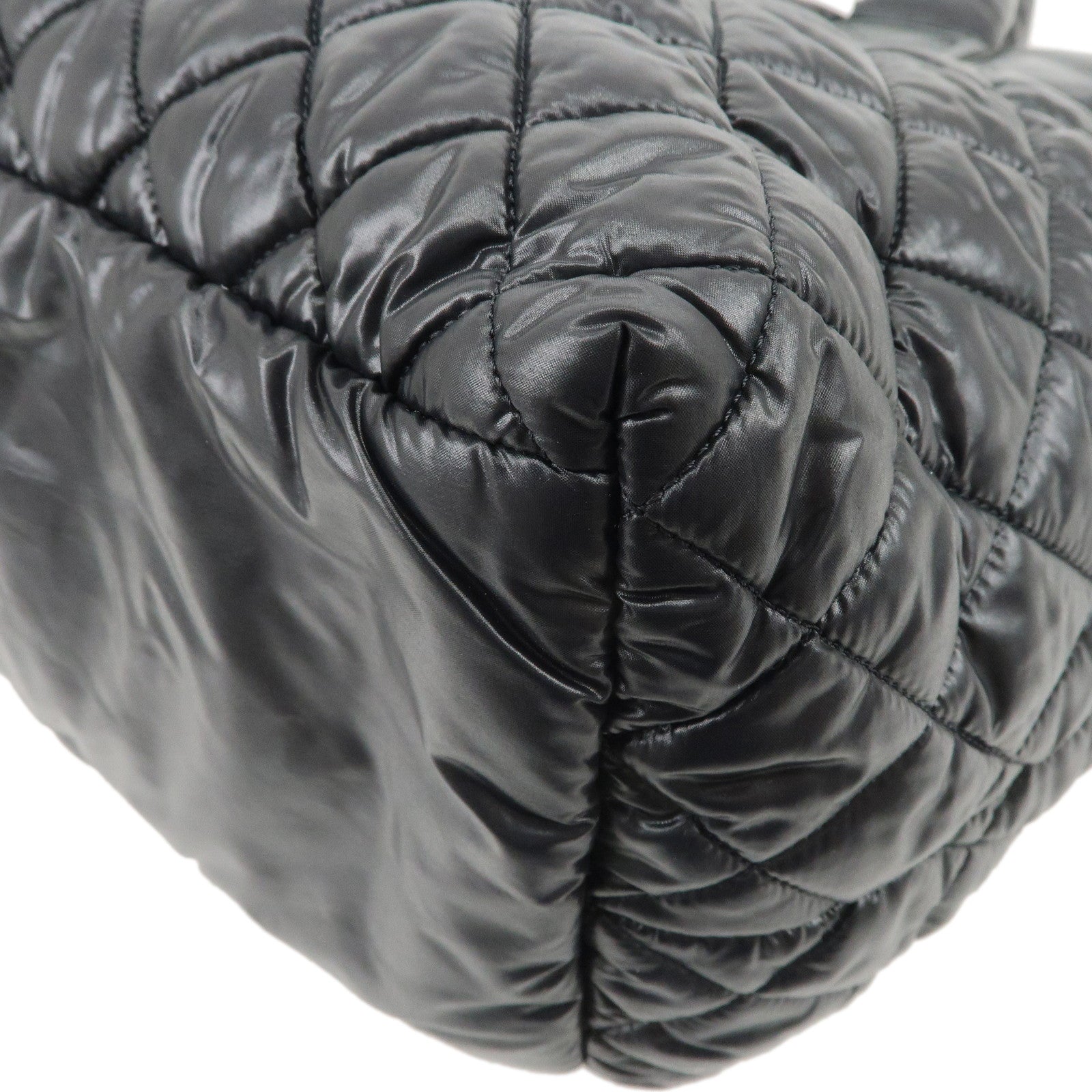 CHANEL COCO Cocoon Nylon Leather Tote MM Hand Bag Black A48611