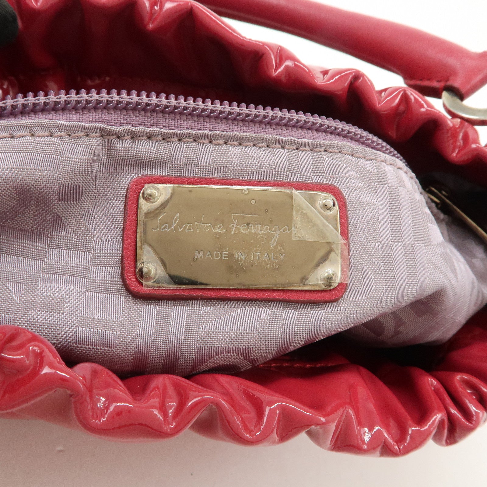 Ferragamo Gancini Varra Ribbon Patent Leather Hand Bag Red