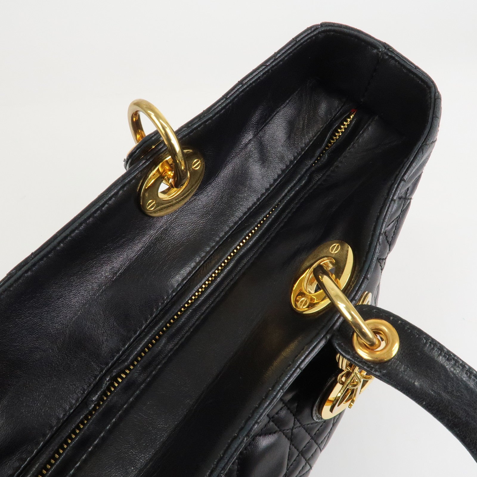 Christian Dior Cannage Lady Dior Leather Large 2Way Bag Black