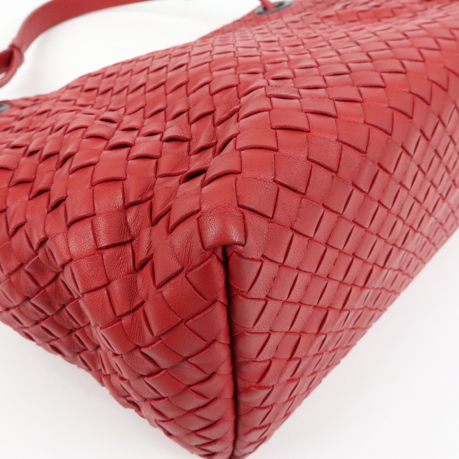 BOTTEGA VENETA Intrecciato Leather Shoulder Bag Hand Bag Red