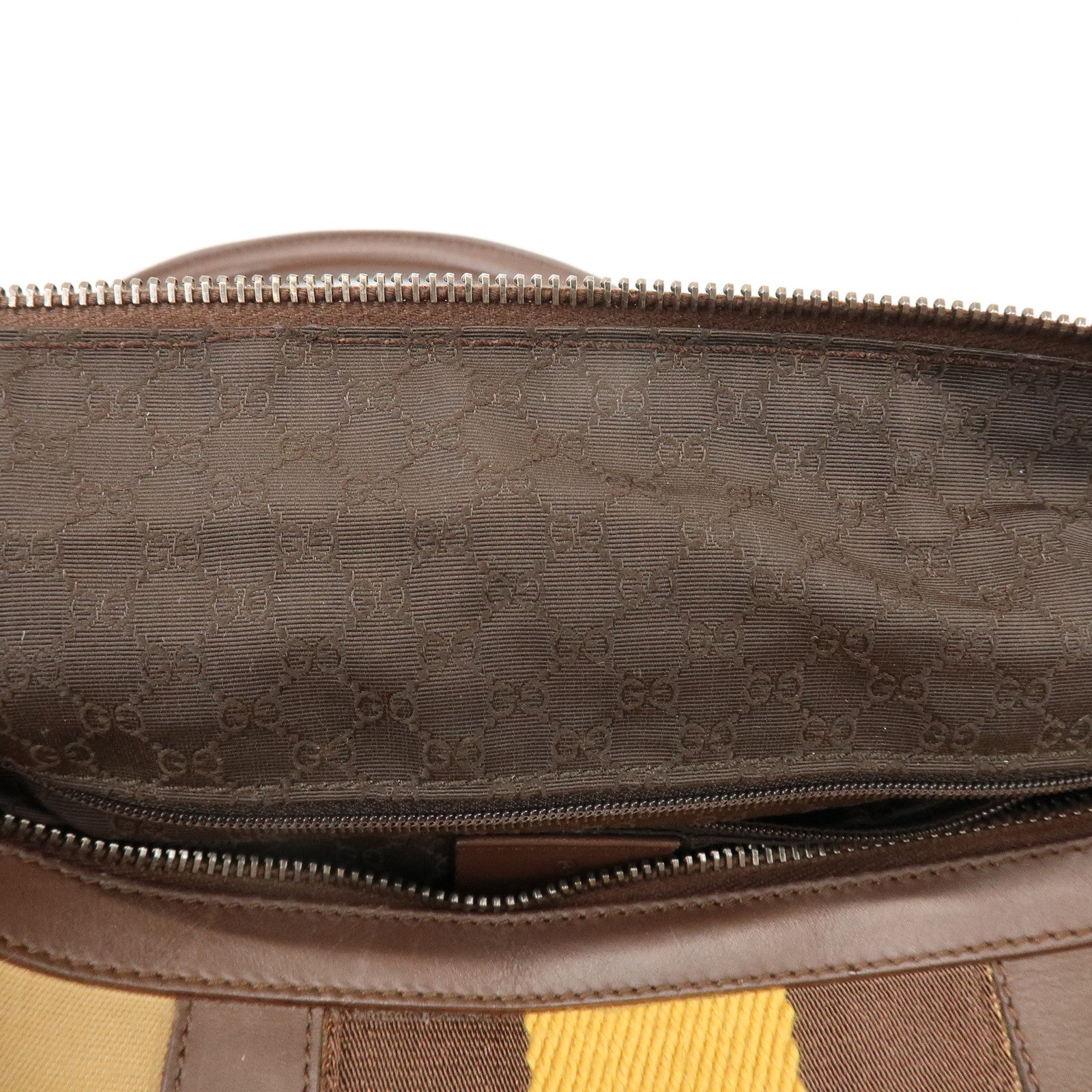 GUCCI Sherry Canvas Leather Boston Hand Bag Brown 000.0846.200047