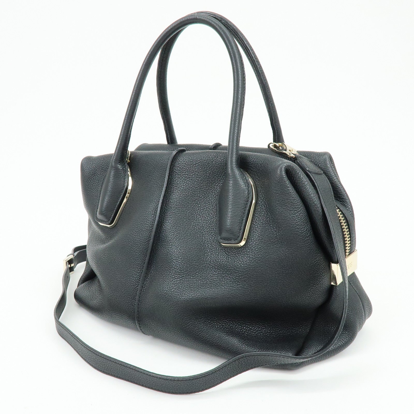 TOD'S Leather 2Way Bag Boston Bag Shoulder Bag Black