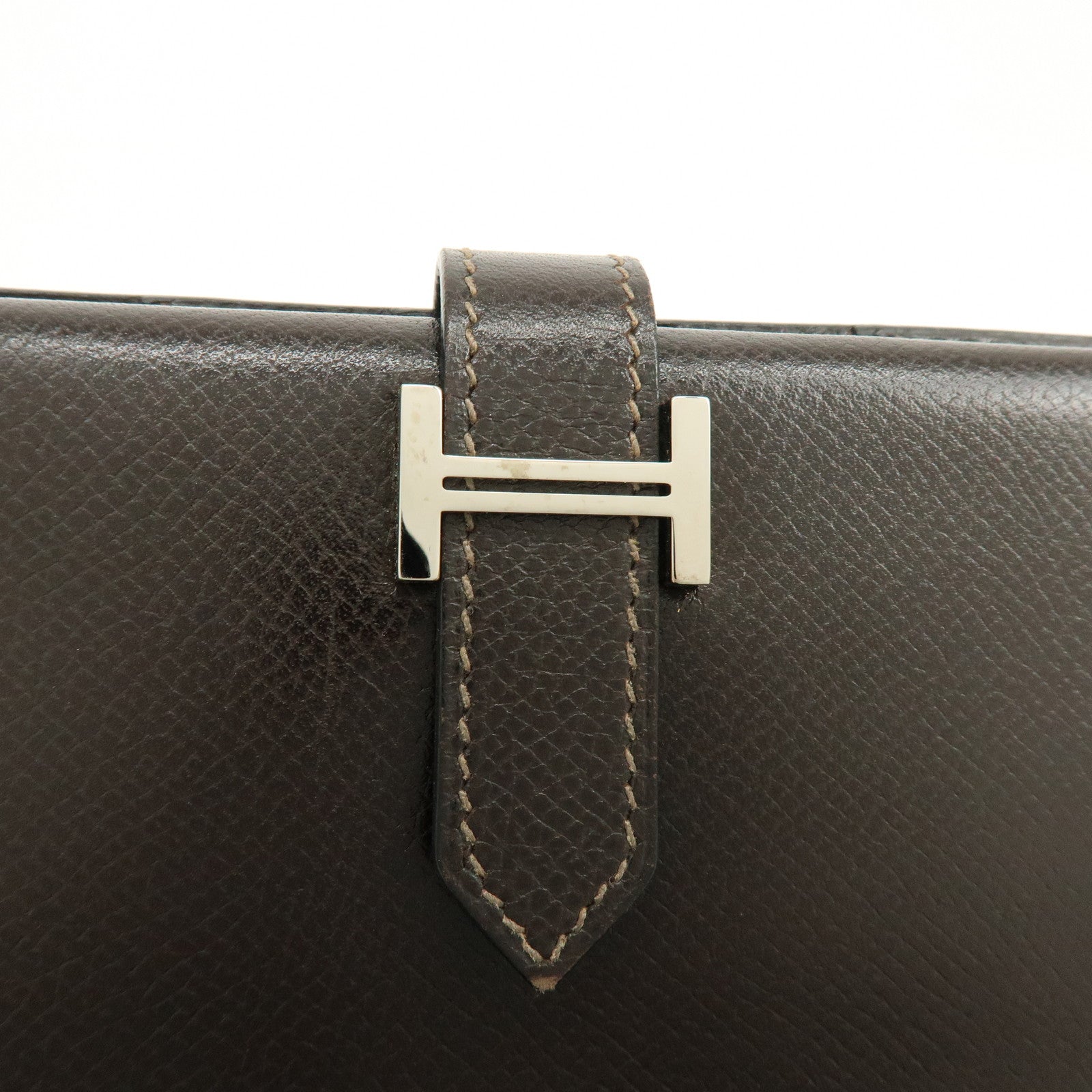 HERMES Béarn Classic Courchevel Long Wallet P Stamped Dark Brown