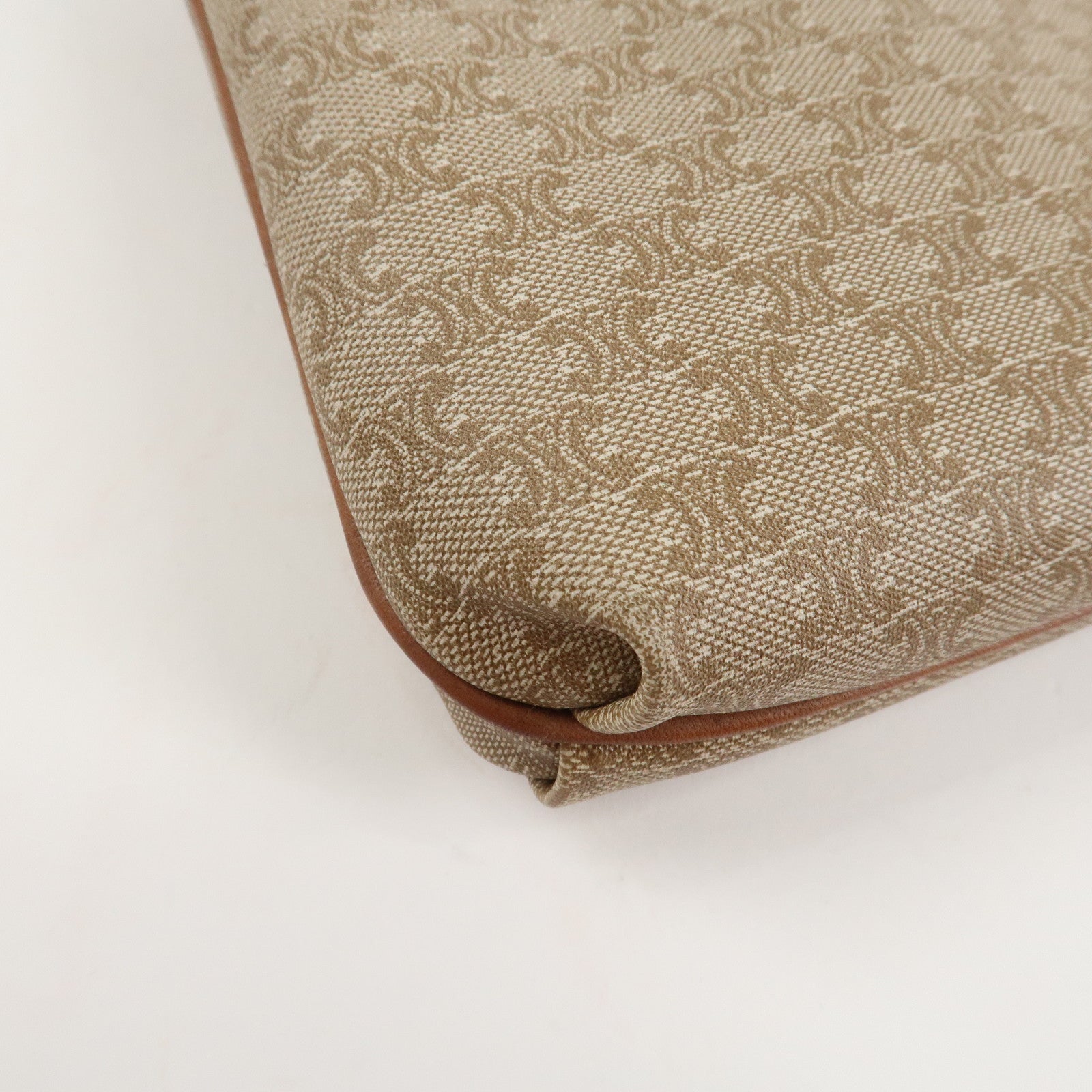 CELINE Macadam Leather PVC Clutch Bag Brown Beige Used