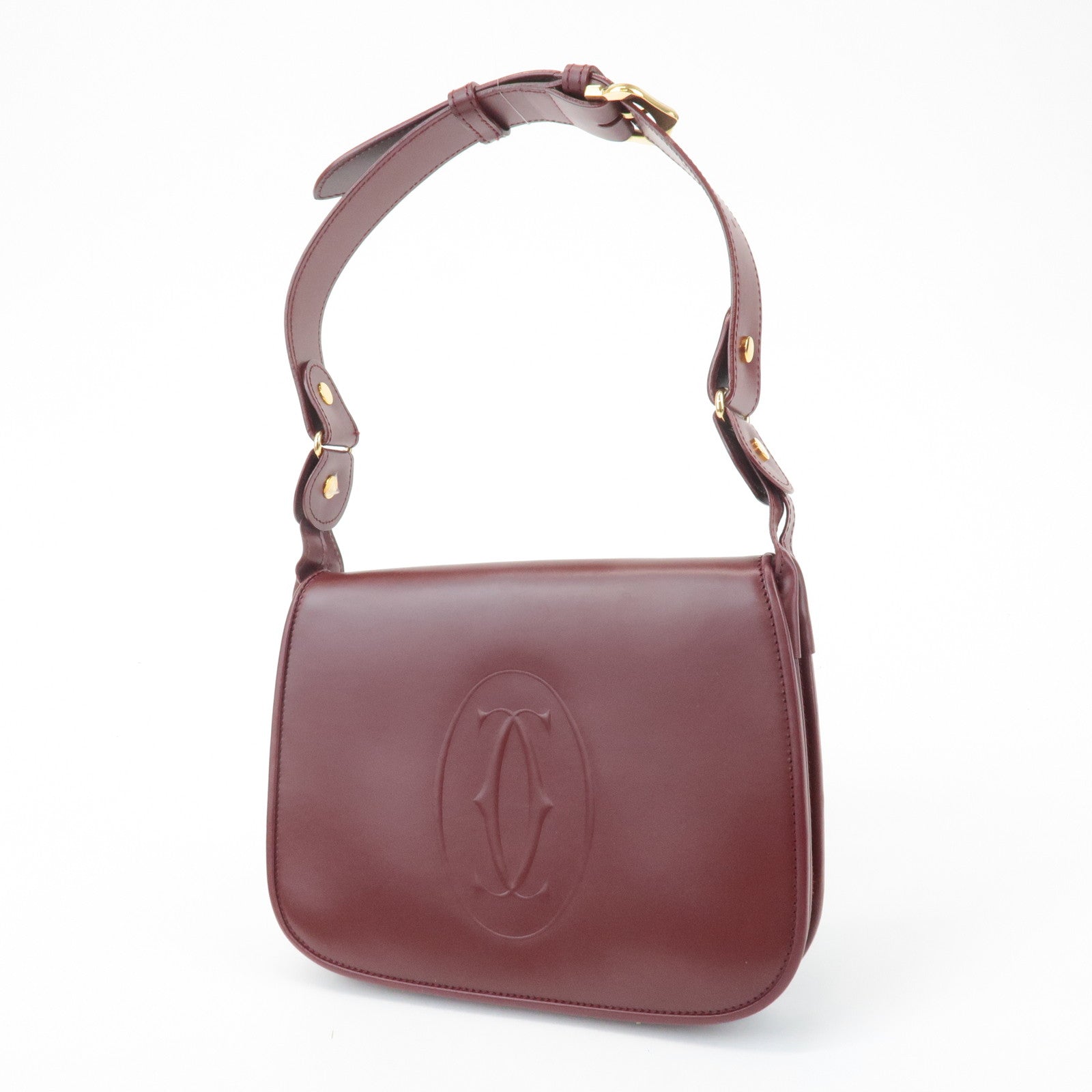Cartier Must Must de Cartier Calf Suede Leather Shoulder Bag Burgundy Used