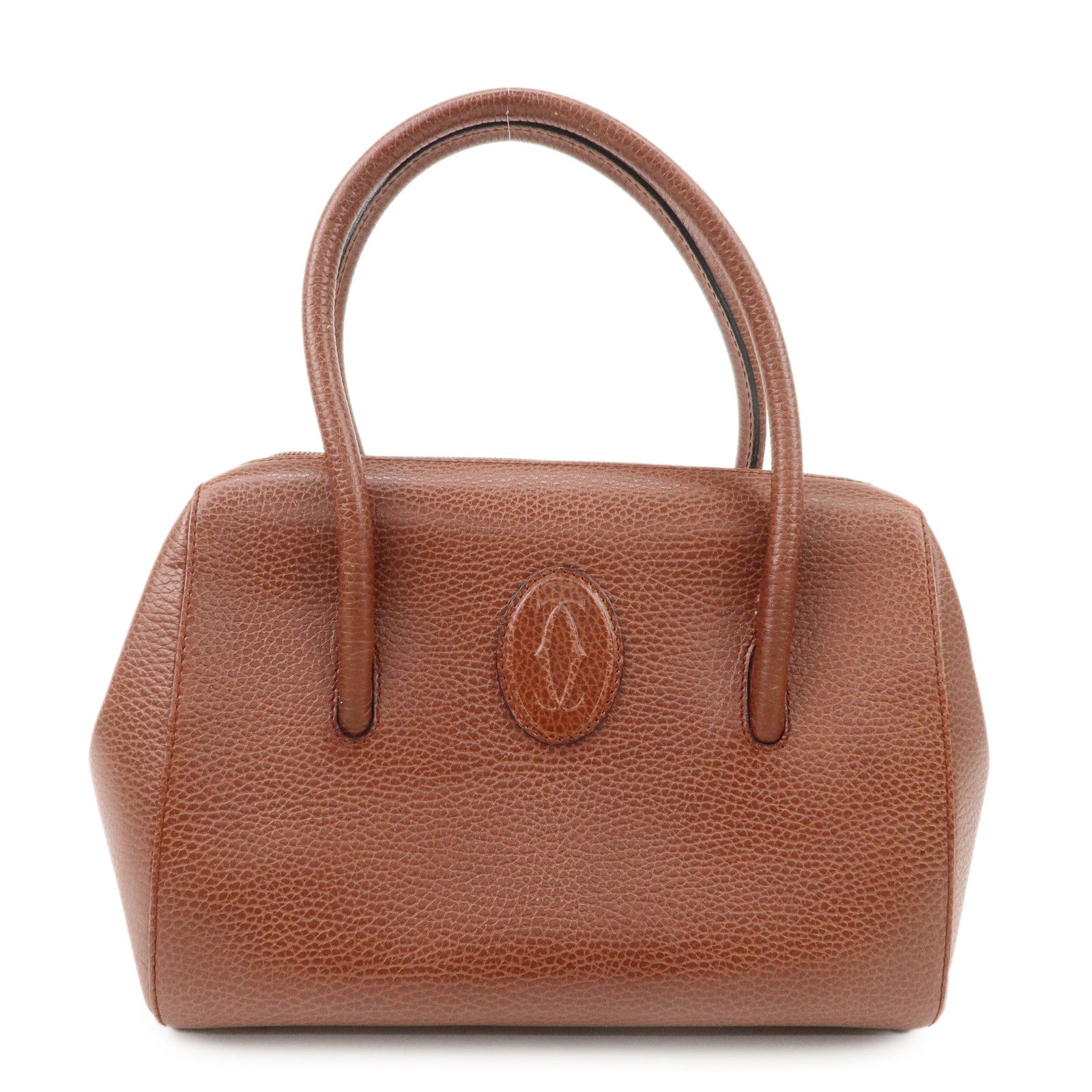 Cartier Must de Cartier Leather Hand Bag Brown Gold Hardware