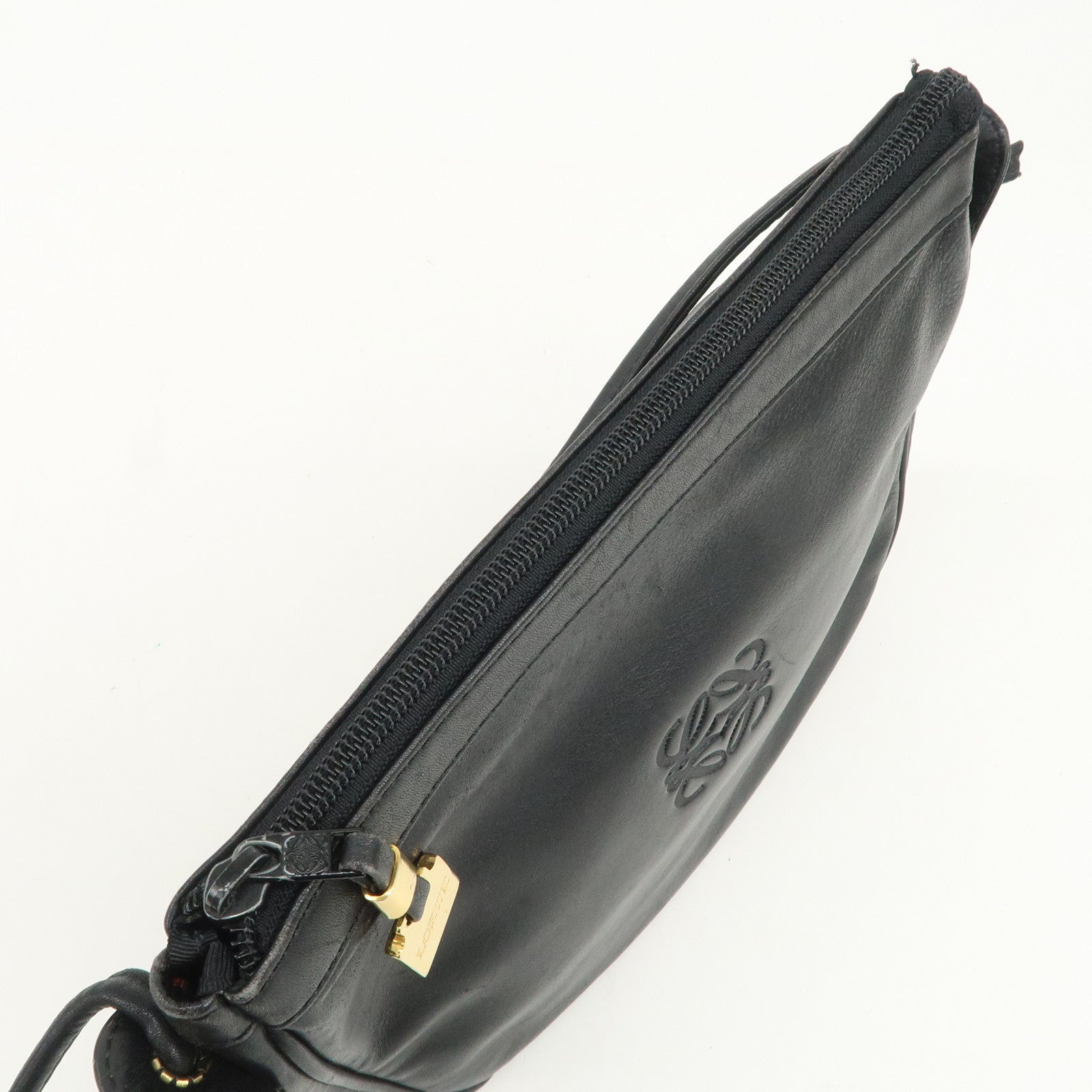 LOEWE Anagram Logo Leather Shoulder Bag Crossbody Bag Black