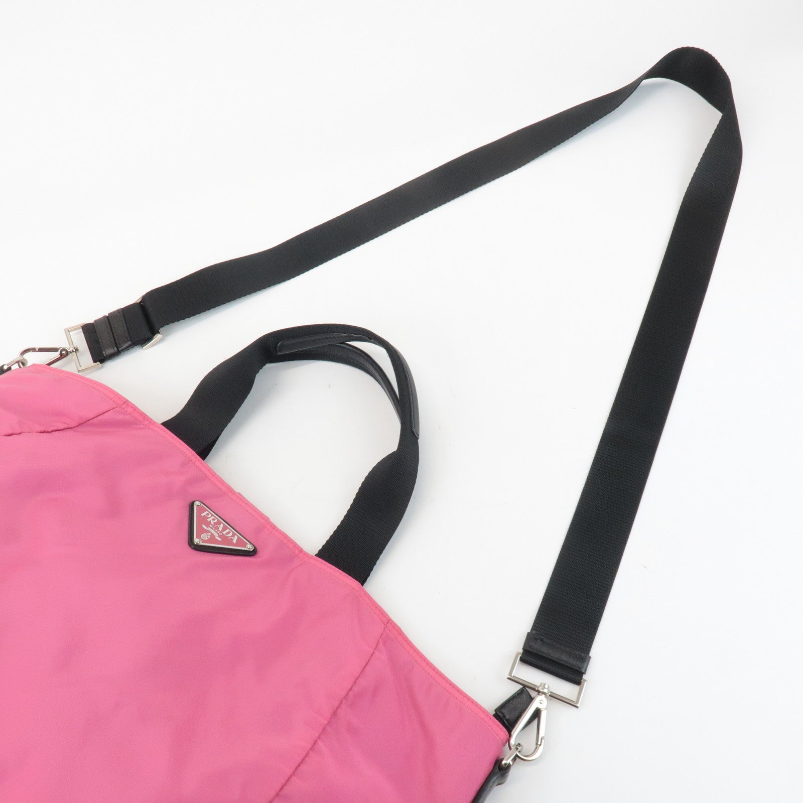 PRADA Triangle Logo Leather Nylon 2Way Bag Tote Bag Pink Black
