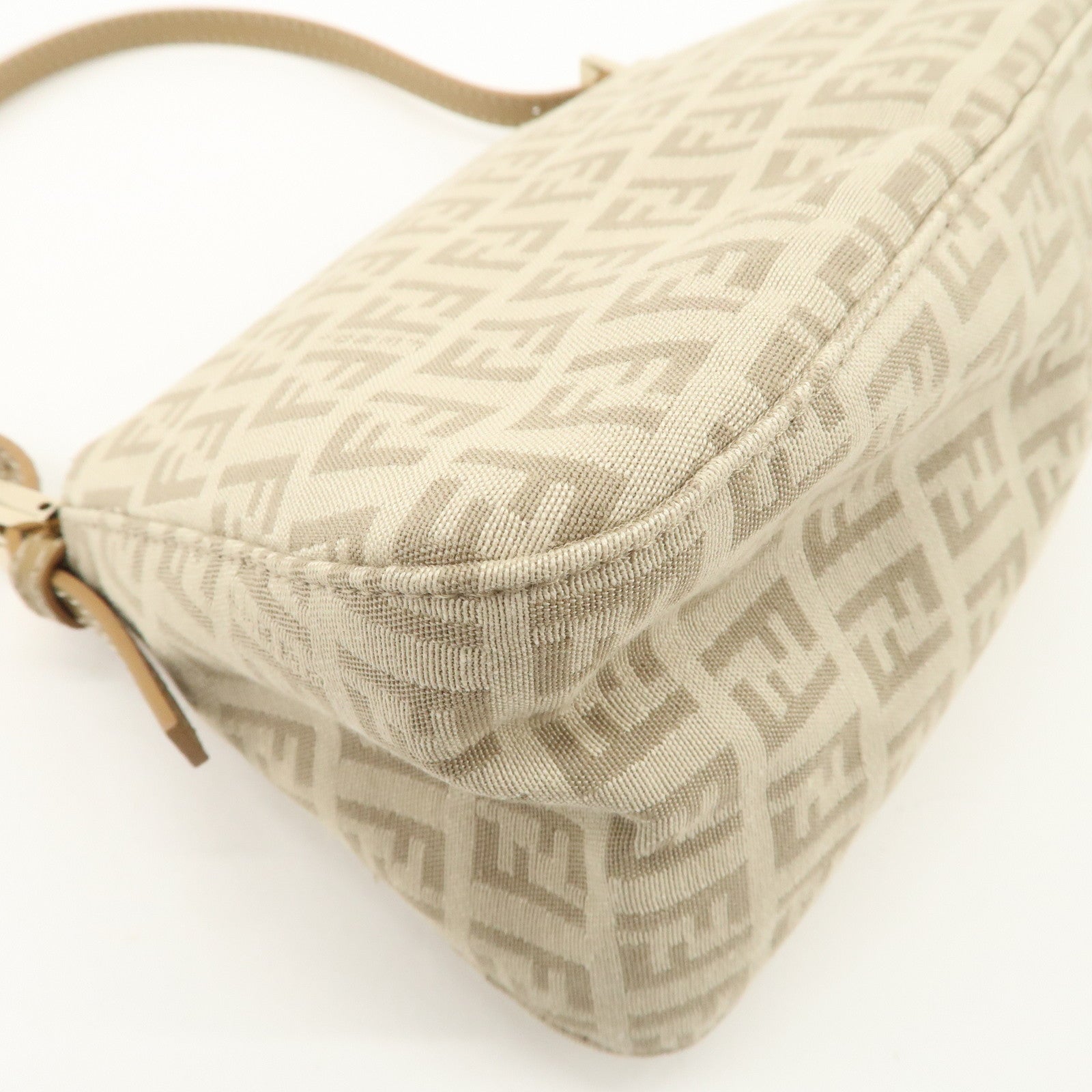 FENDI Mini Mamma Baguette Zucchino Canvas Leather Shoulder Bag Beige 8BR180