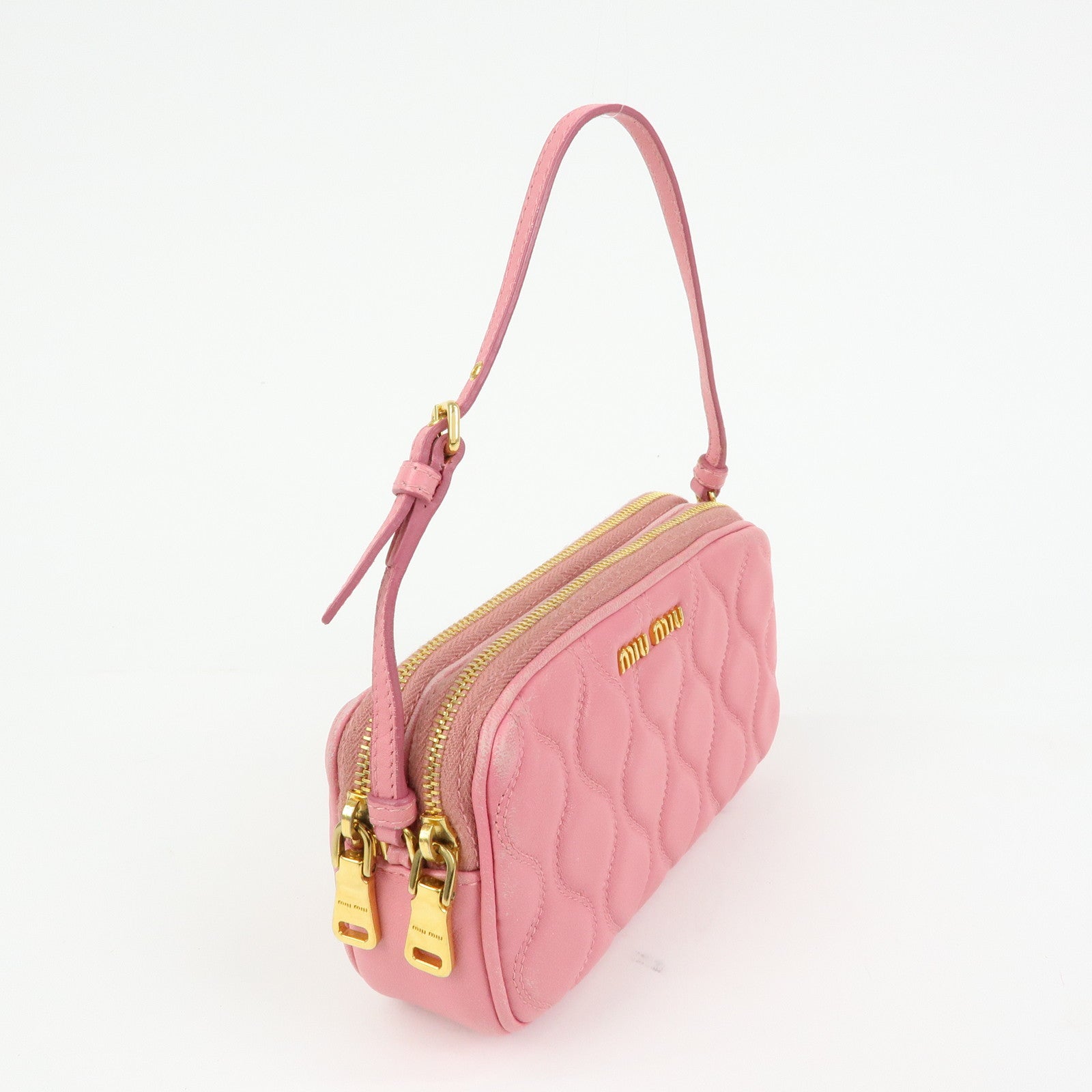 MIU MIU Nappa Leather Hand Bag Accessory Pouch Pink