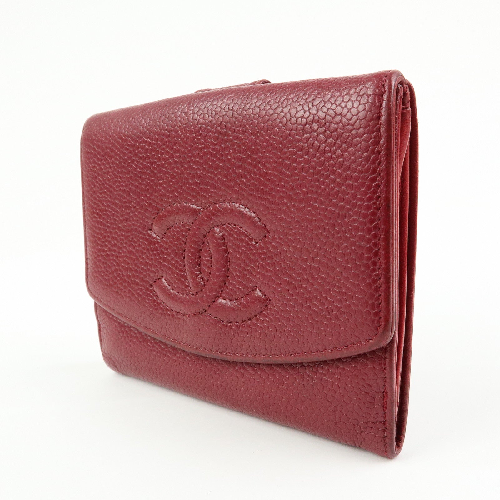 CHANEL COCO Mark Caviarskin Bi-fold Compact Wallet Bordeaux A13496