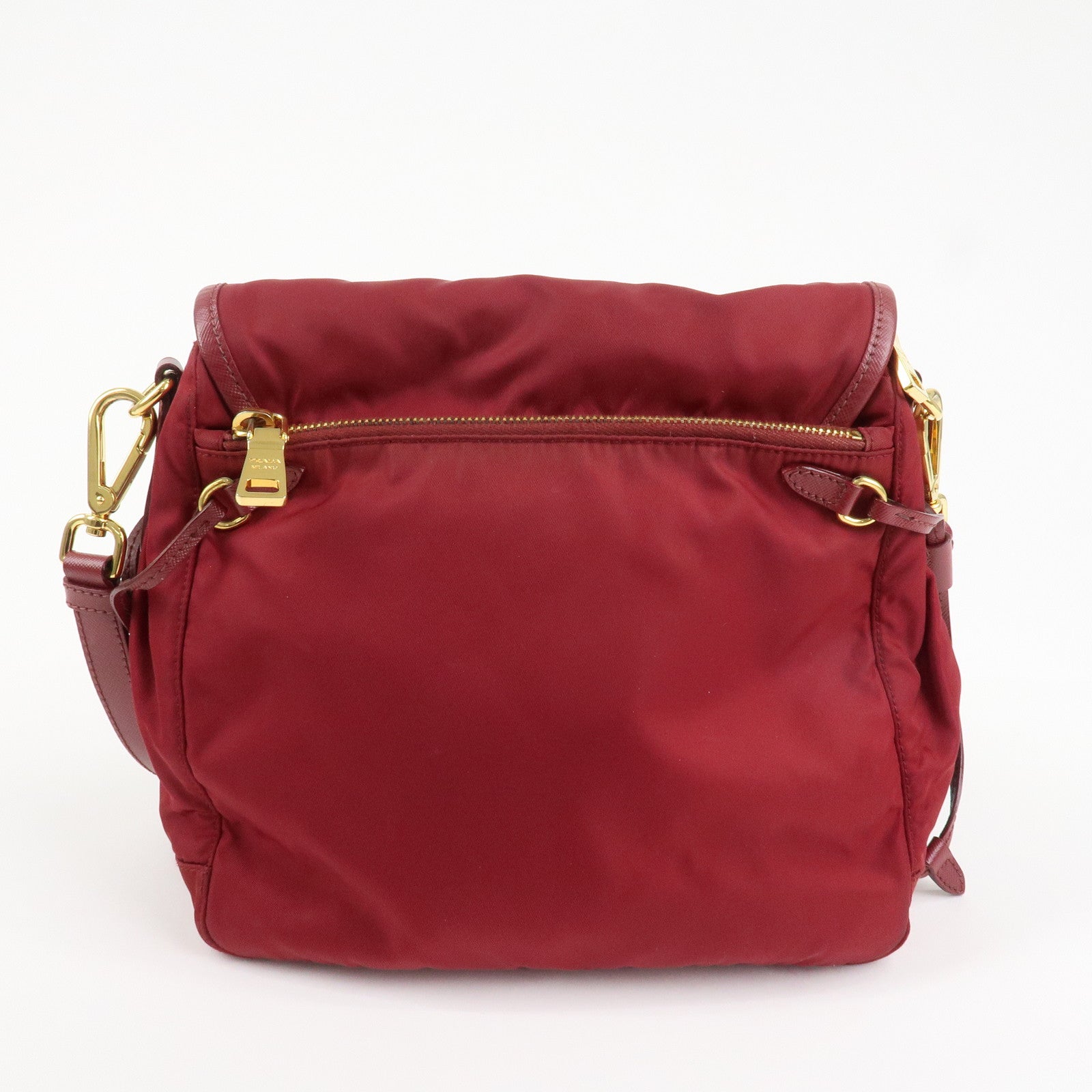 PRADA Logo Nylon Leather Shoulder Bag Crossbody Bag Bordeaux BT0692 Used