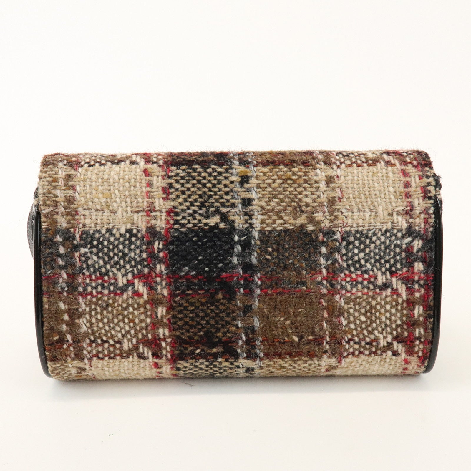 BURBERRY Tweed Patent Leather Suede Shoulder Bag Plaid Beige Black