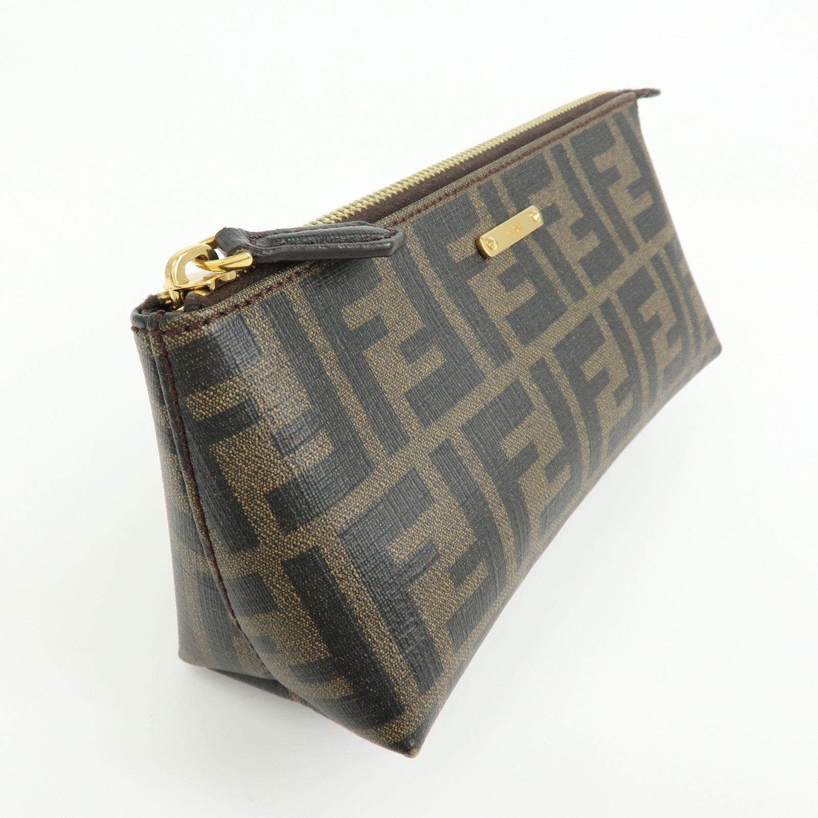 FENDI Zucca PVC Leather Cosmetic Pouch Brown Black 7N0074