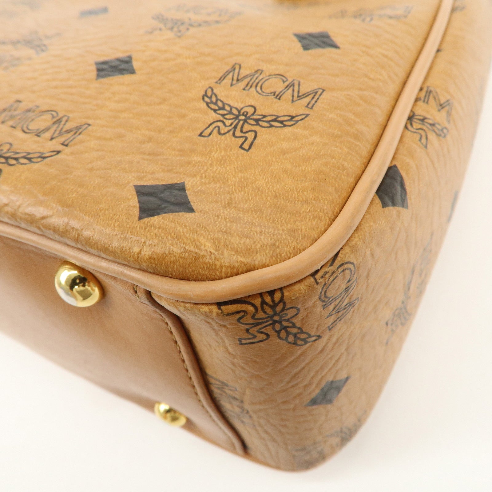 MCM Visetos Leather Hand Bag Shoulder Bag Brown Camel Brown