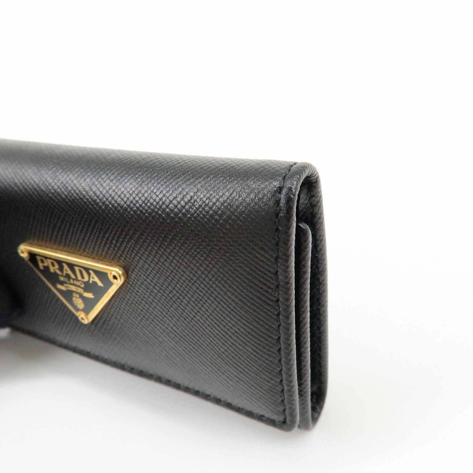 PRADA Triangle Logo Saffiano Leather 6 Rings Key Case Black 1M0222