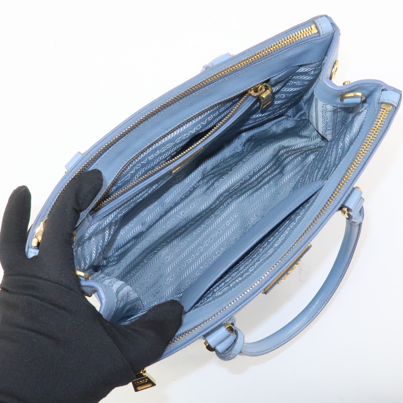 PRADA Triangle Logo Galleria 2Way Bag Shoulder Bag Light Blue BN2863