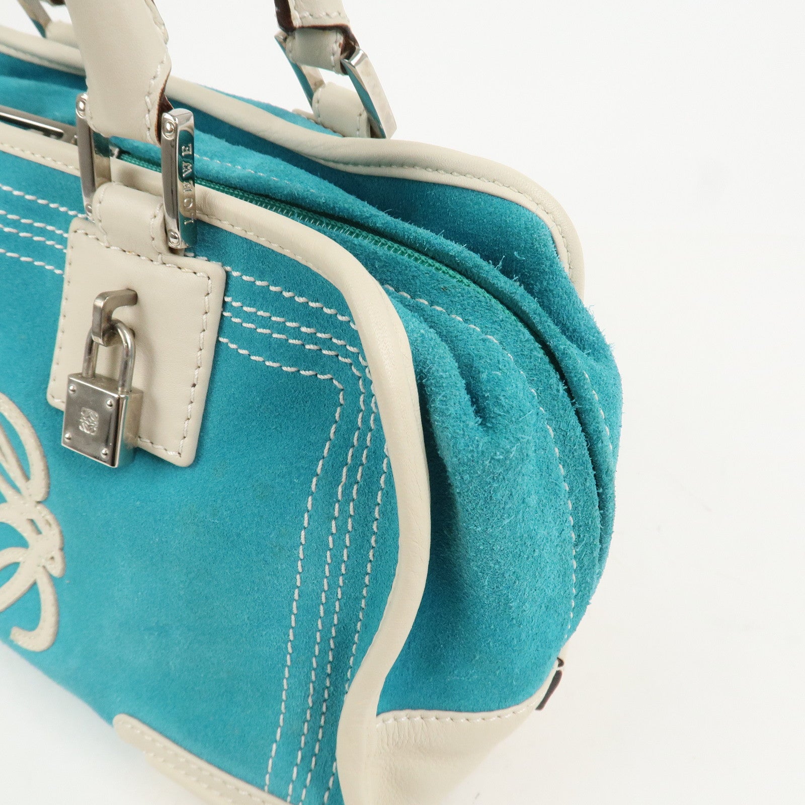LOEWE Anagram Suede Leather Amazona 28 Hand Bag Blue White