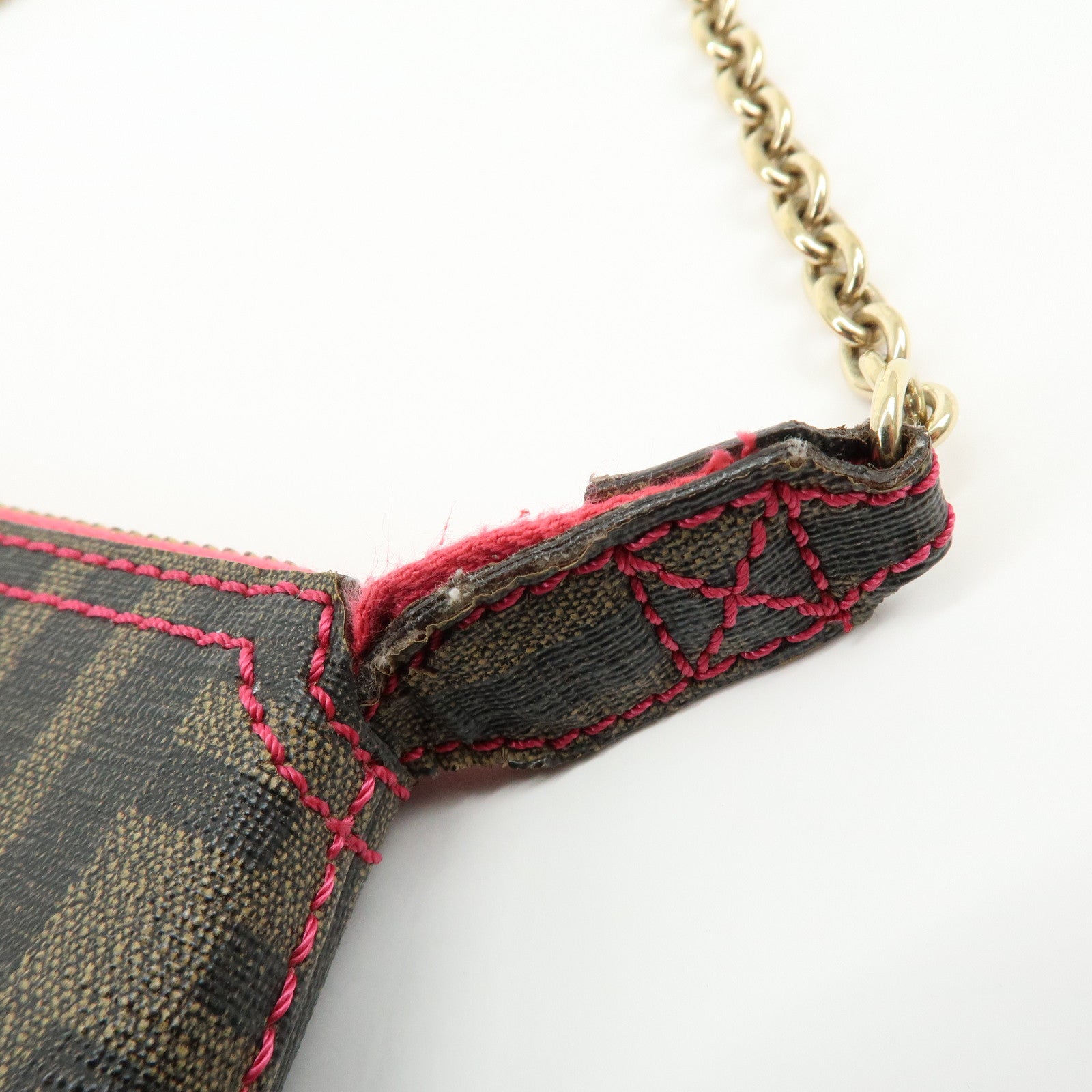FENDI Zucca Print PVC Chain Accessory Pouch Hand Bag Pink 8BR592