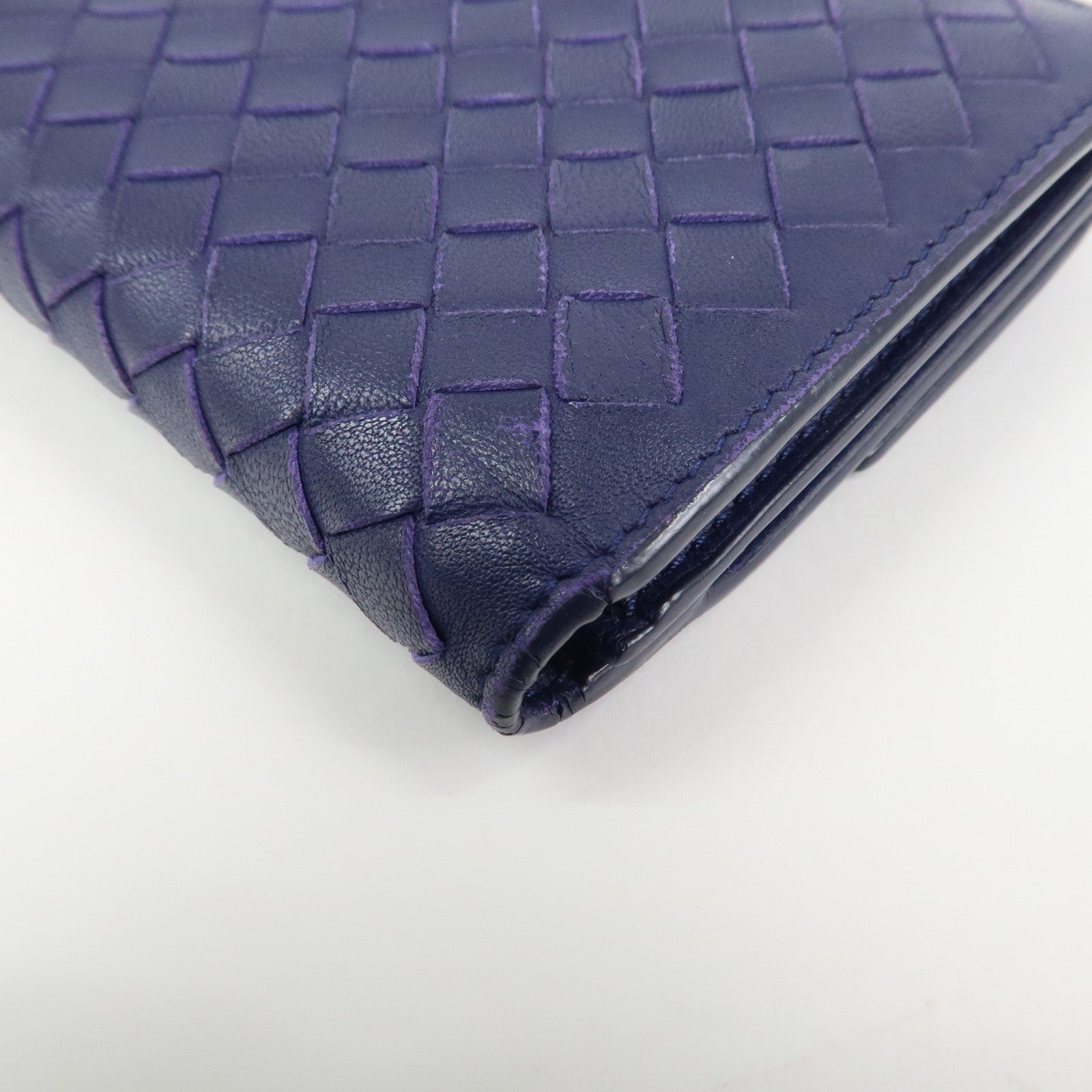 BOTTEGA VENETA Intrecciato Leather Long Flap Wallet Blue