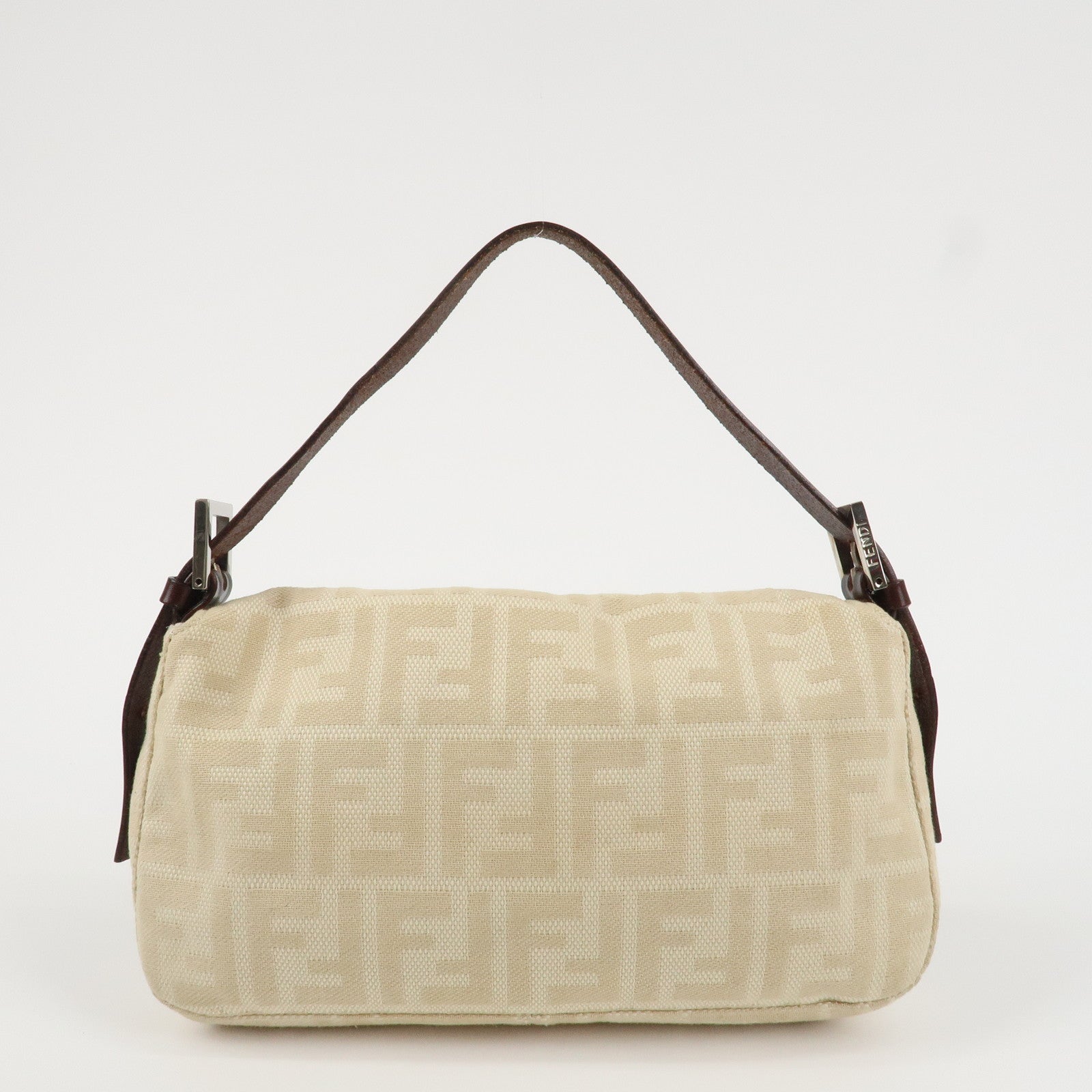 FENDI Mamma Baguette Zucca Leather Canvas Hand Bag Beige Brown 26424 Used