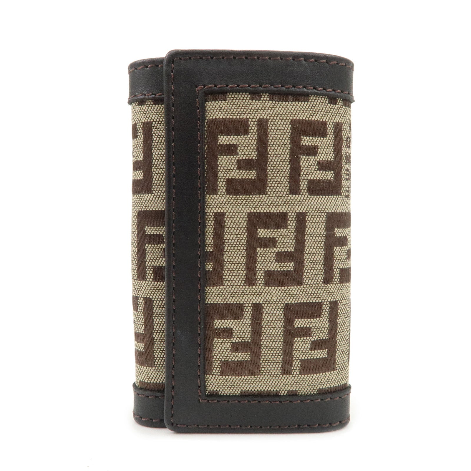 FENDI Zucchino Canvas Leather 6 Rings Key Case Brown Khaki 8AP002 Used